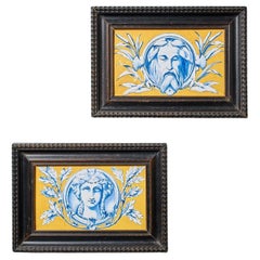 Pair of Antique Framed Neoclassical Tile Panels