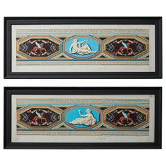 Paire de frises néoclassiques polychromes encadrées anciennes