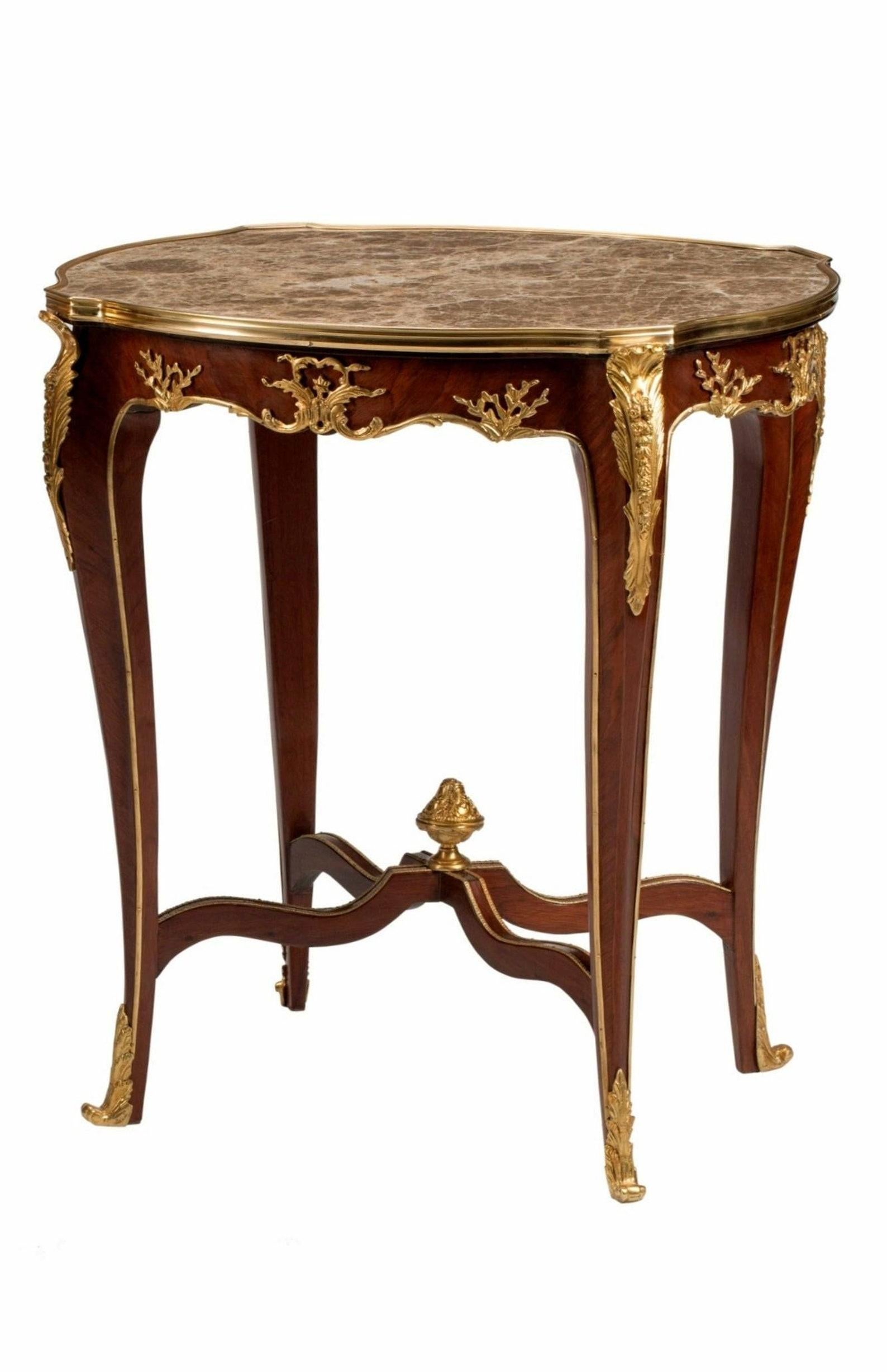 A pair of magnificent fine quality vintage French Louis XV style gilt bronze ormolu mounted mahogany side tables after celebrated master Parisian ébéniste Francois Linke (b.1855-1946)

Exquisitely hand-crafted in the late 20th century, exceptionally