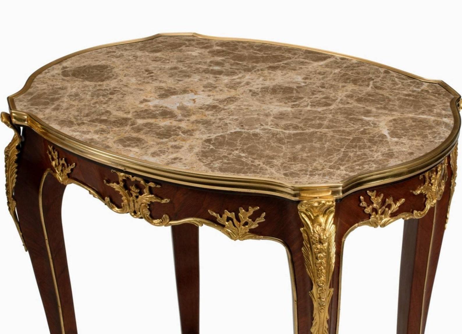 Veneer Pair of Fine French Louis XV Side Tables After Francois Linke  For Sale