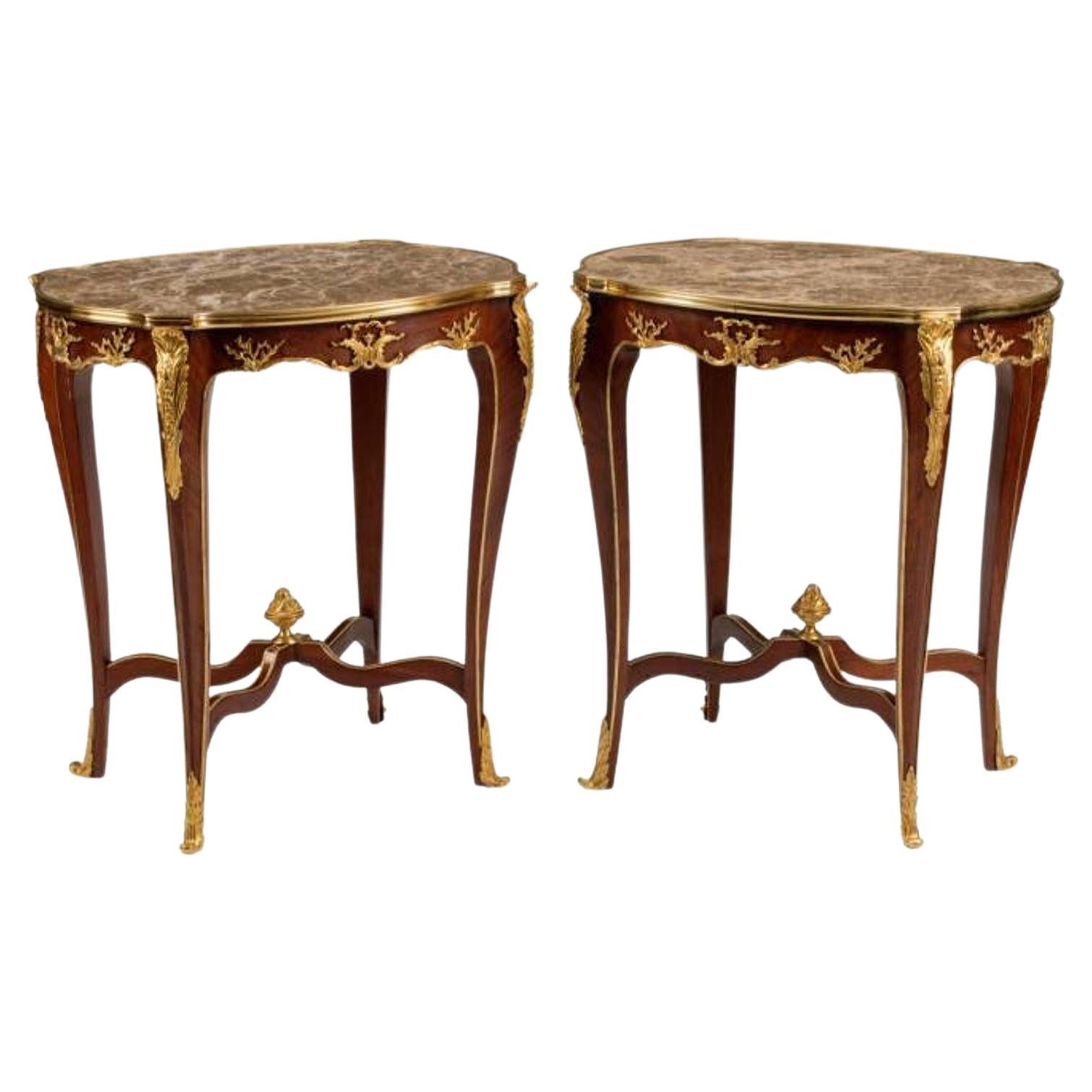 Pair of Fine French Louis XV Side Tables After Francois Linke 