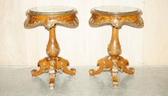 Pair of Antique French 1880 Burr Walnut, Gilt Brass Green Marble Side End Tables