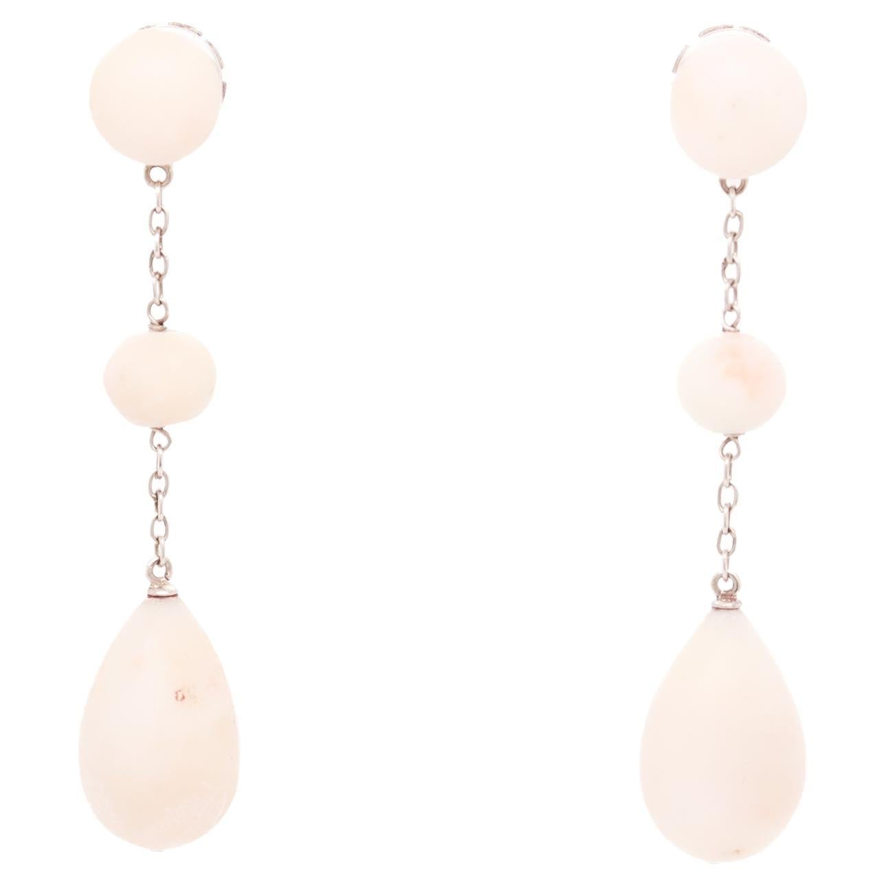 Paar antike französische 18K Gold & Koralle Tropfen Ohrringe im Angebot
