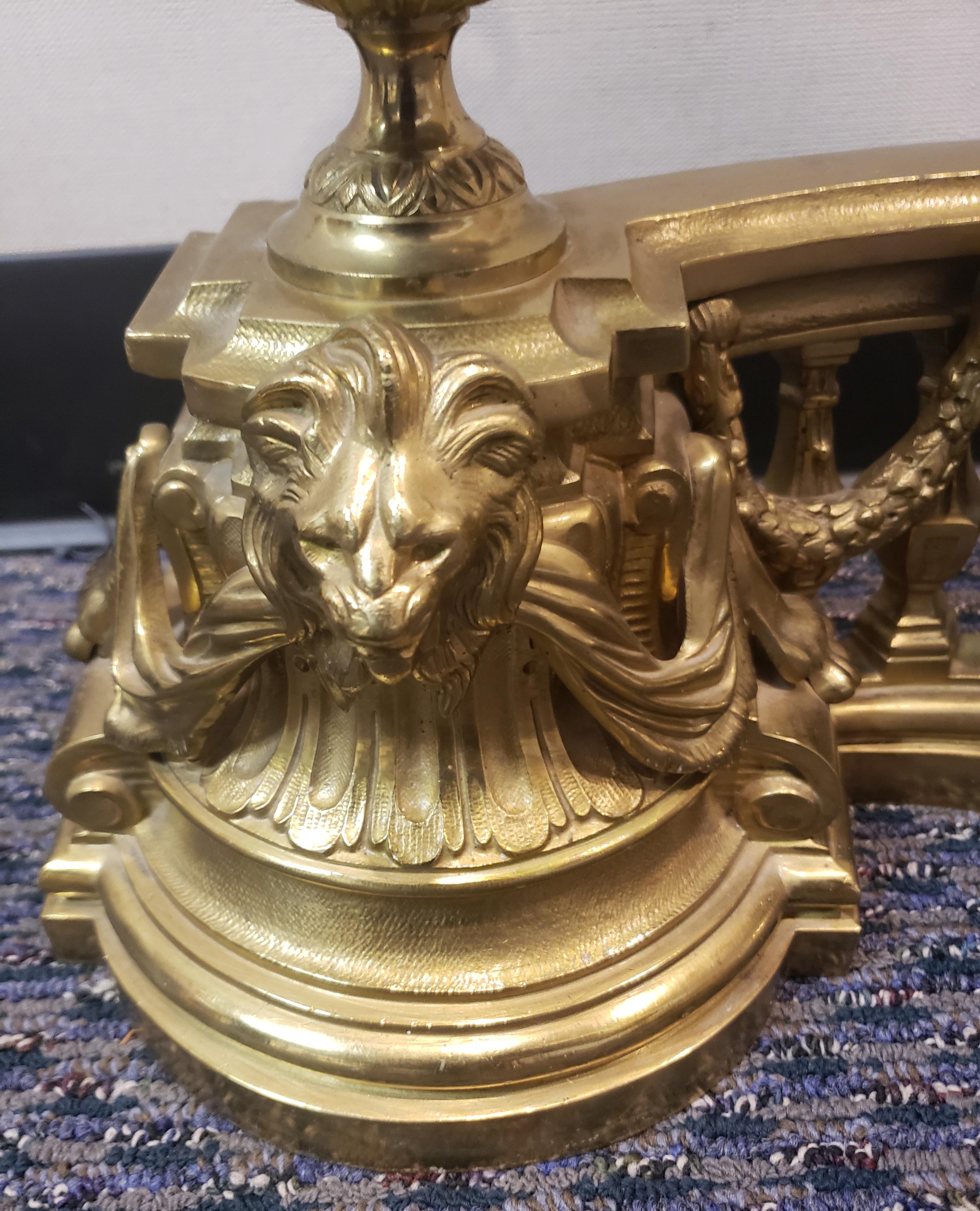 Pair of Antique French 18th Century Gilt Bronze Firedogs/Chenets In Good Condition For Sale In Germantown, MD