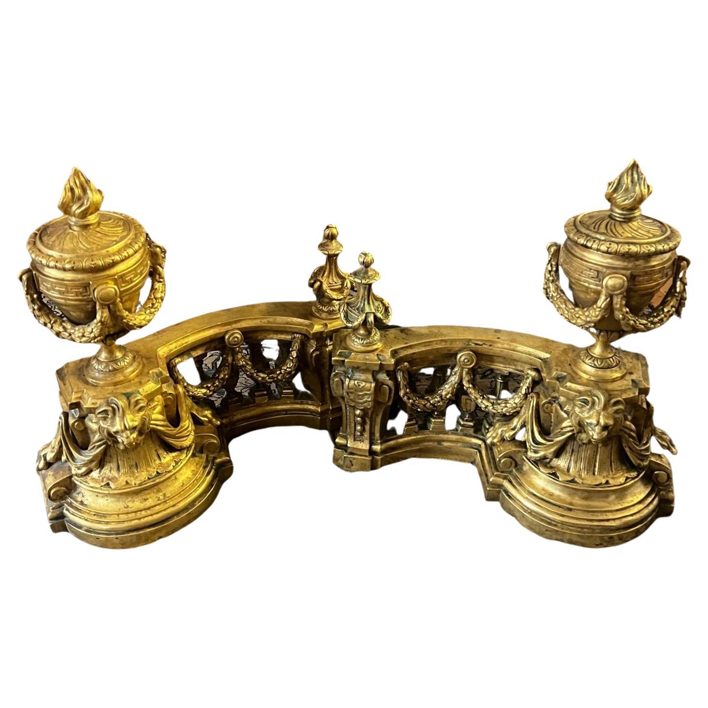 Paire de chenets français anciens du 18ème siècle en bronze doré