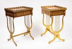 Pair of French 19th Century Rectangular Shaped Side Tables with Bronze Lyre Legs