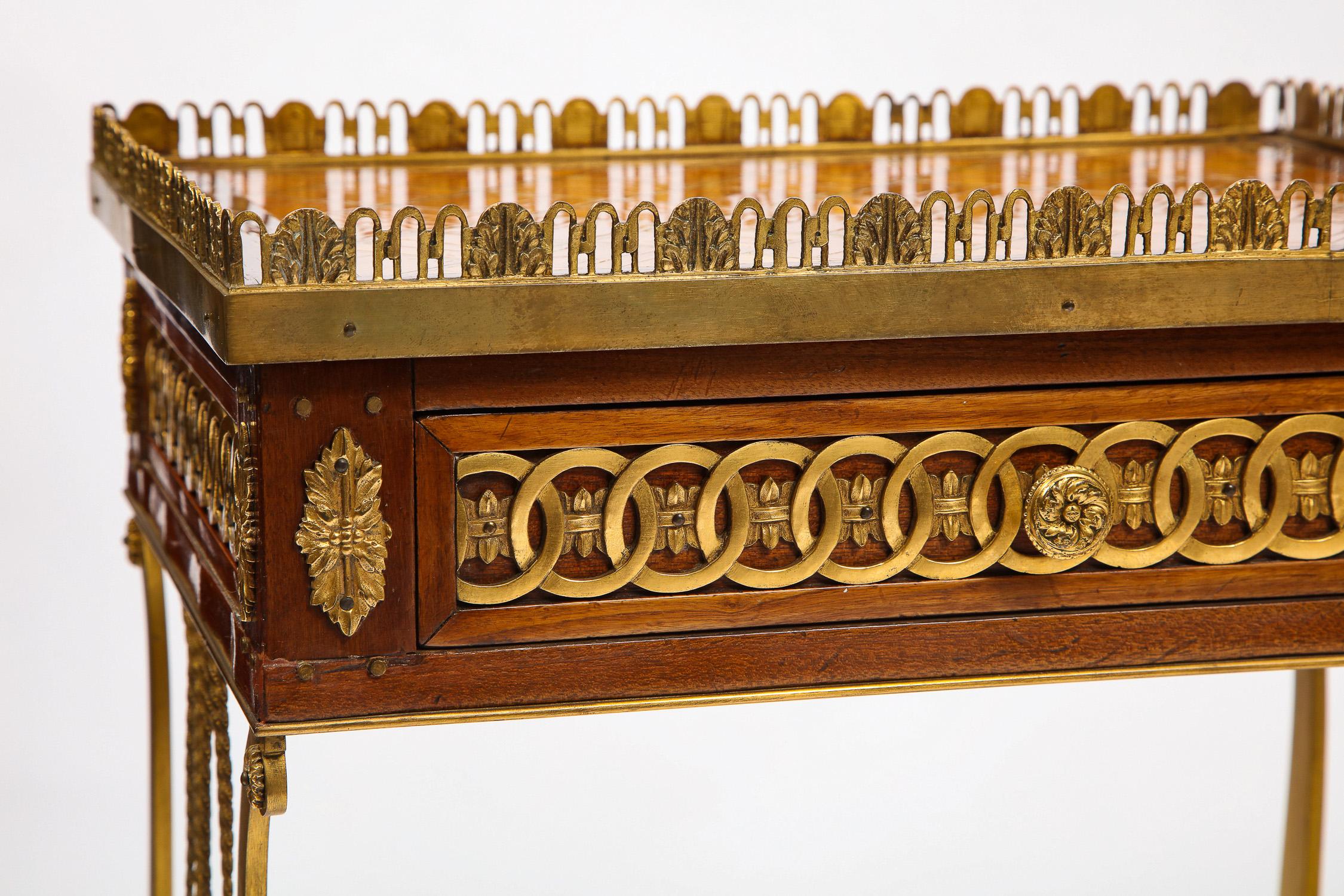 Pair of French 19th Century Rectangular Shaped Side Tables with Bronze Lyre Legs For Sale 2