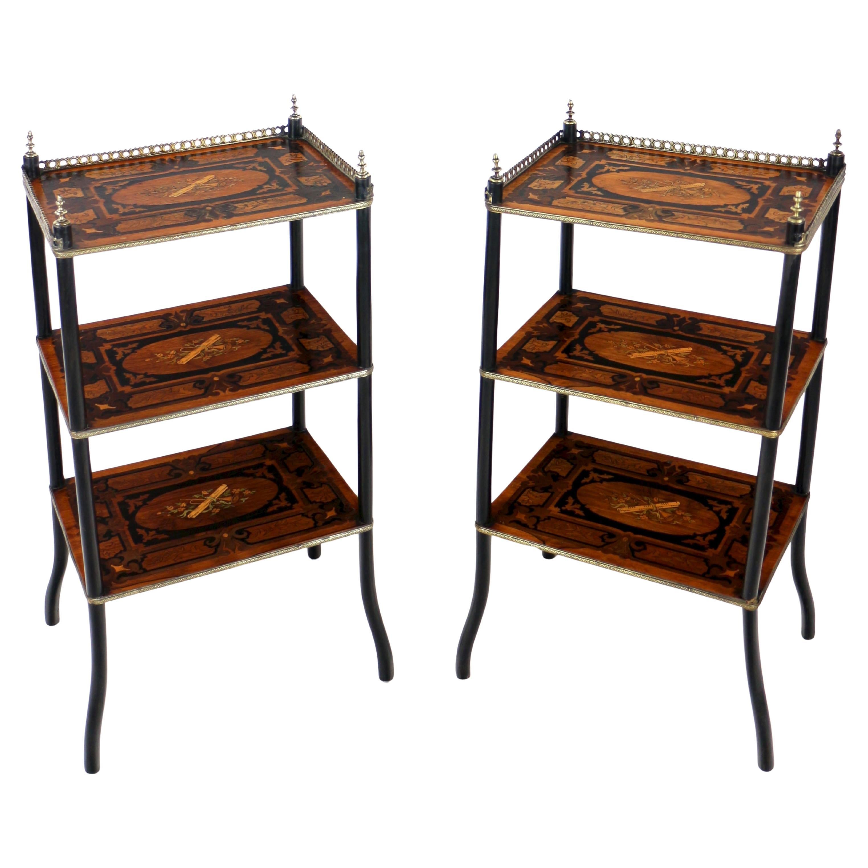 Pair of Antique French 19th Century Marquetry Inlaid Étagères