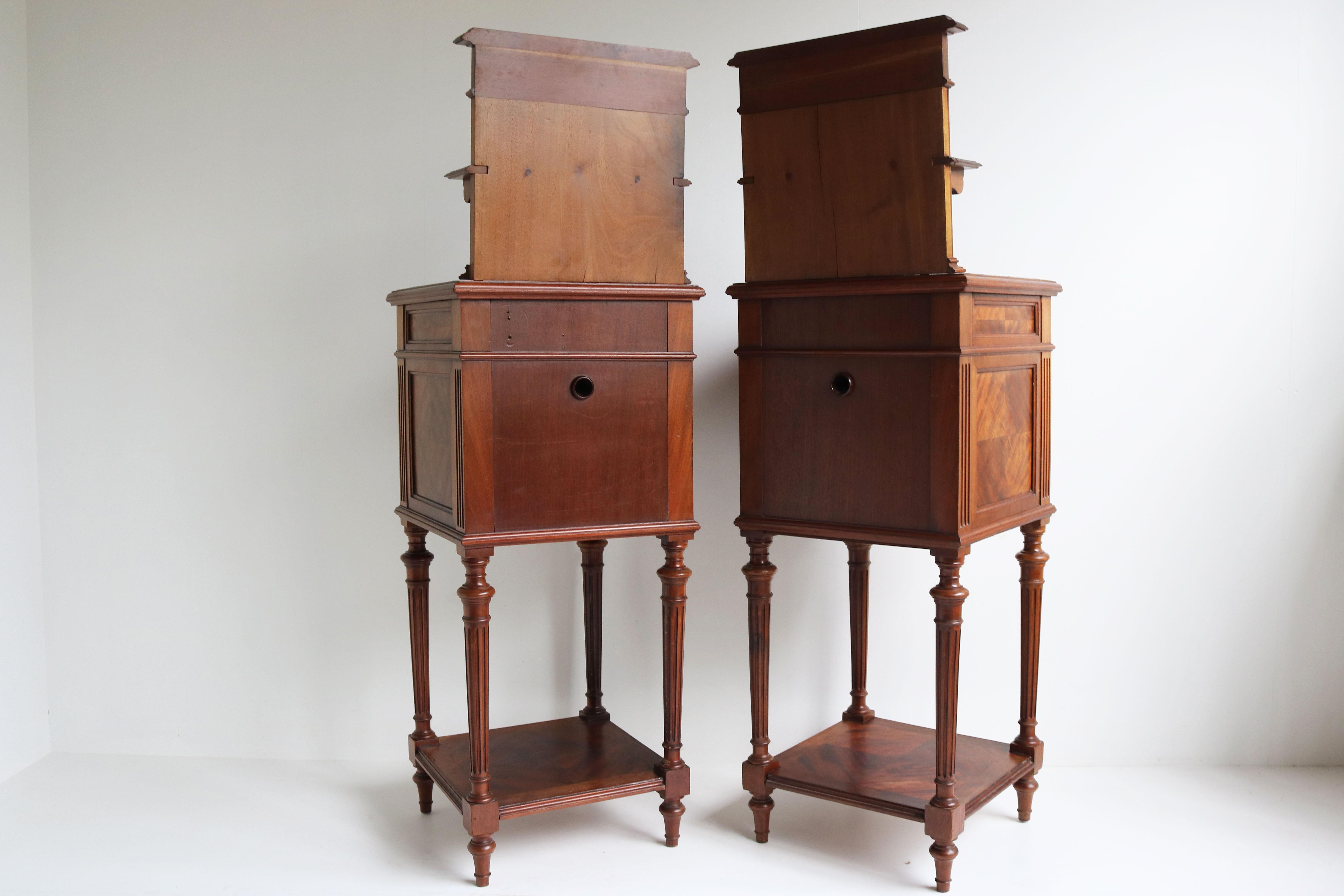 Pair of Antique French 19th Century Night Stands Bedside Walnut Marble Bronze For Sale 11