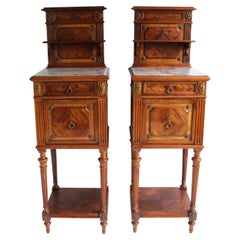 Pair of Antique French 19th Century Night Stands Bedside Walnut Marble Bronze