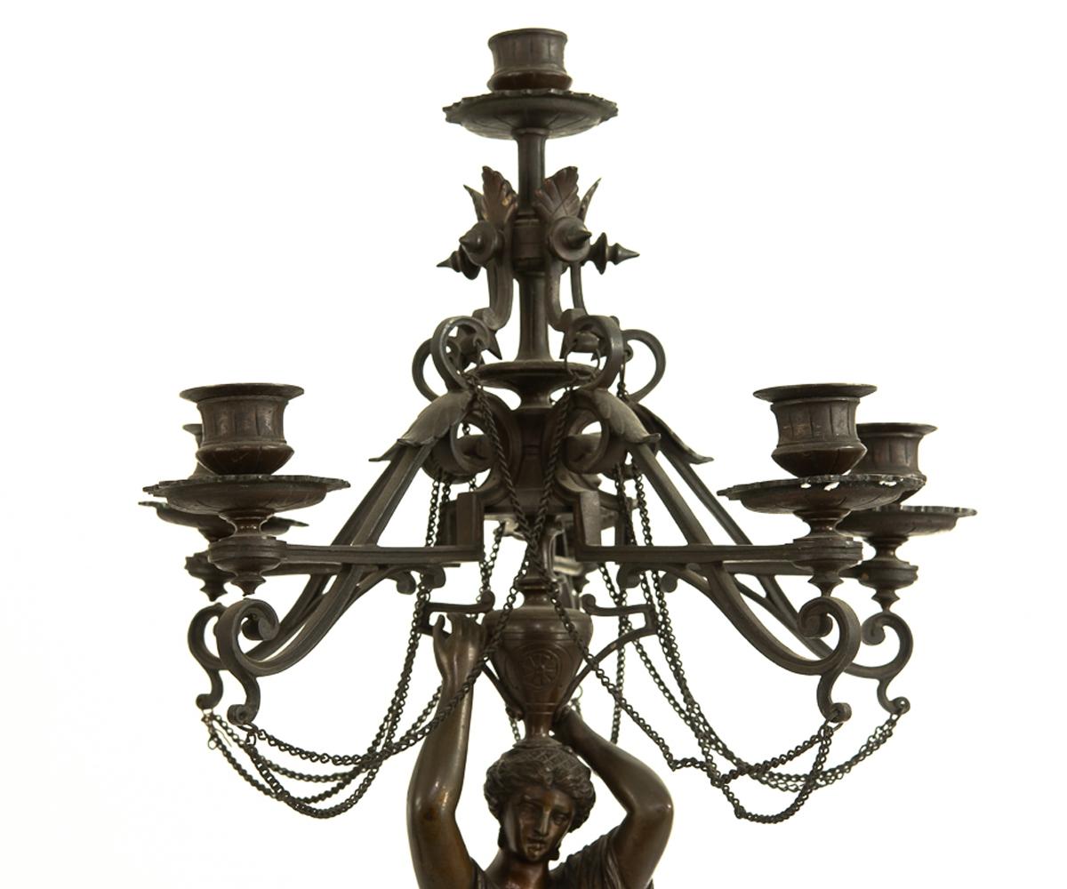Pair of Antique French 19th Century Seven-Arm Empire Figural Candelabras In Good Condition For Sale In Laguna Beach, CA