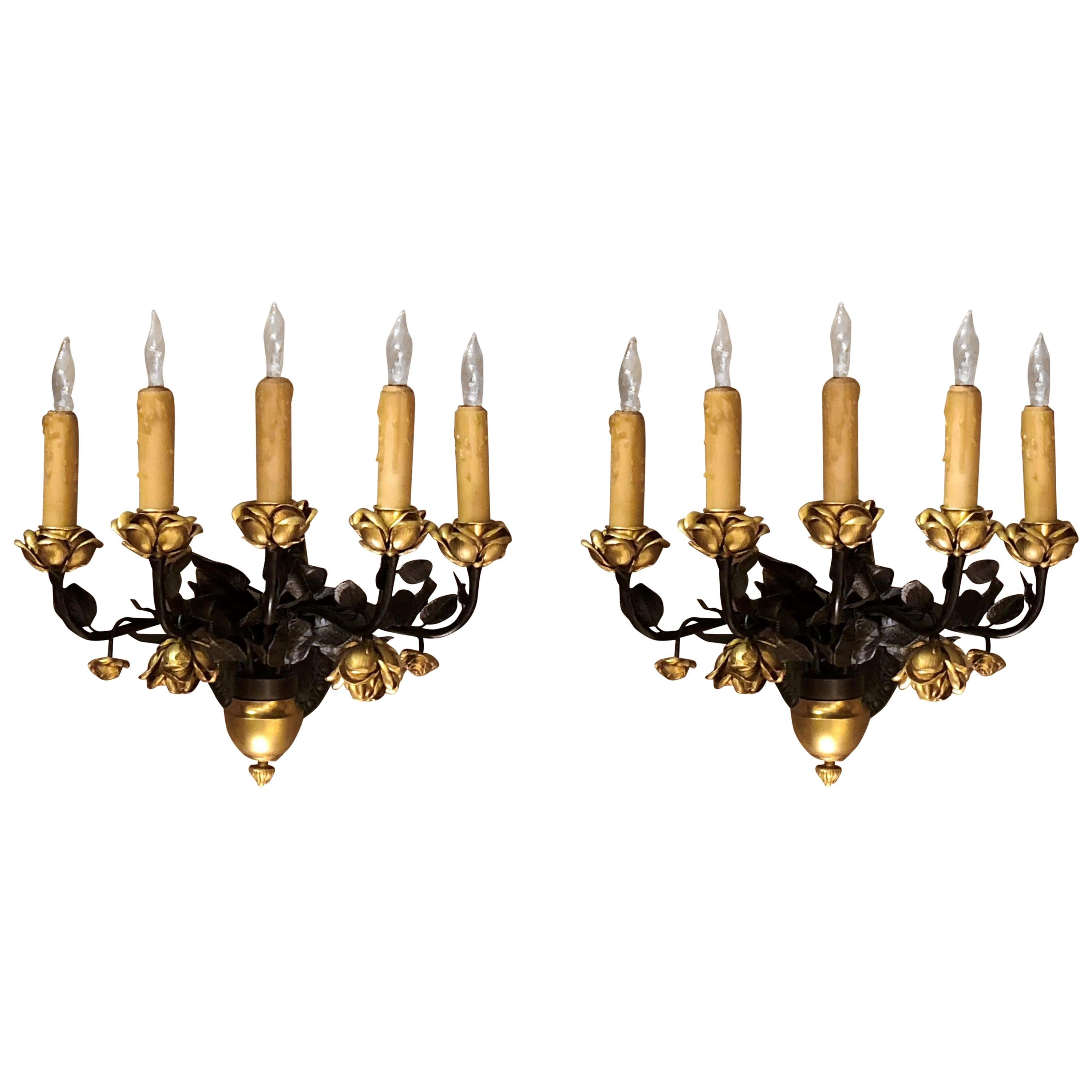 Pair of Antique French All Bronze Wall Lights, circa 1875-1885 For Sale