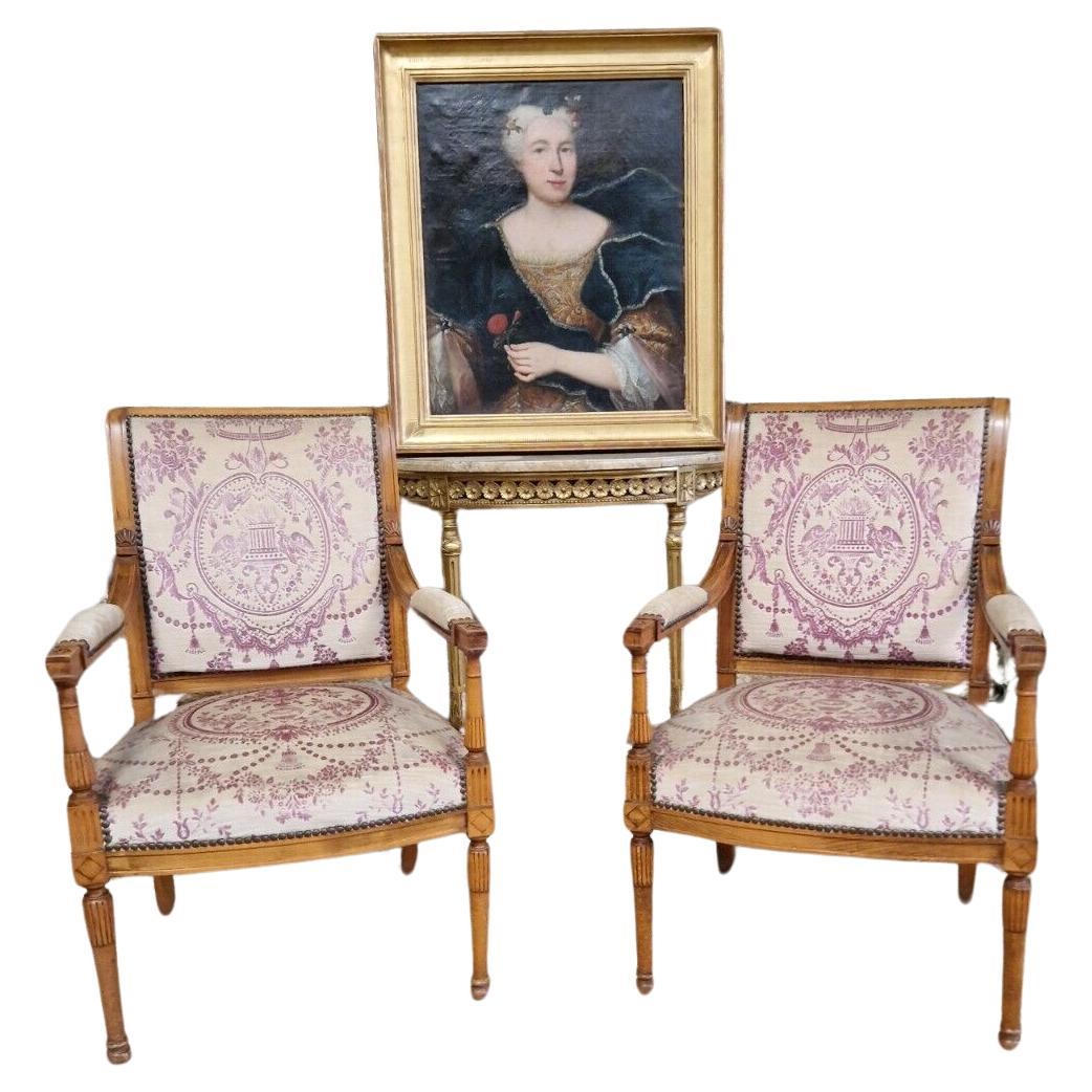 Pair of Antique French Armchairs Directoire Style For Sale