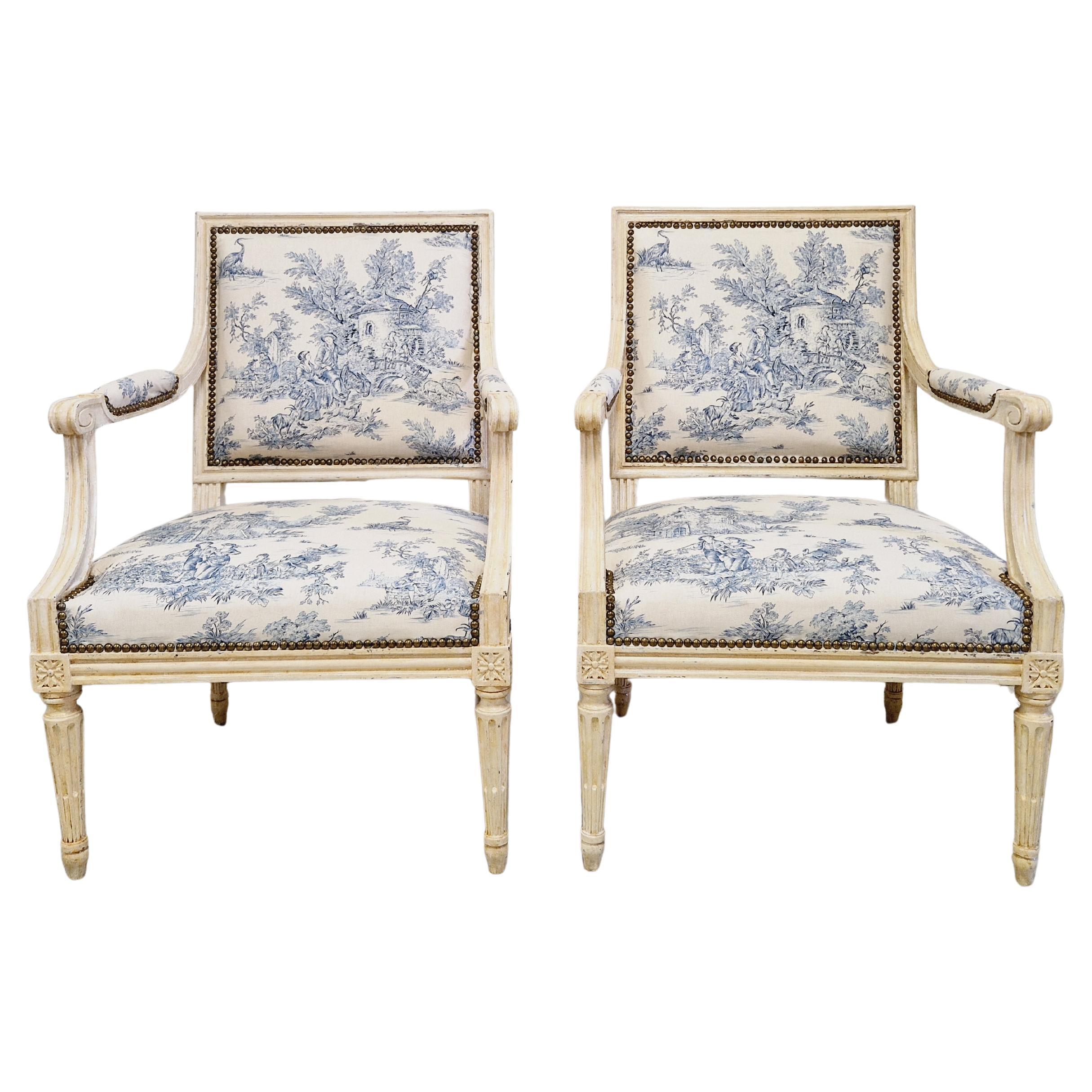 Pair of Antique French Armchairs Directoire Style