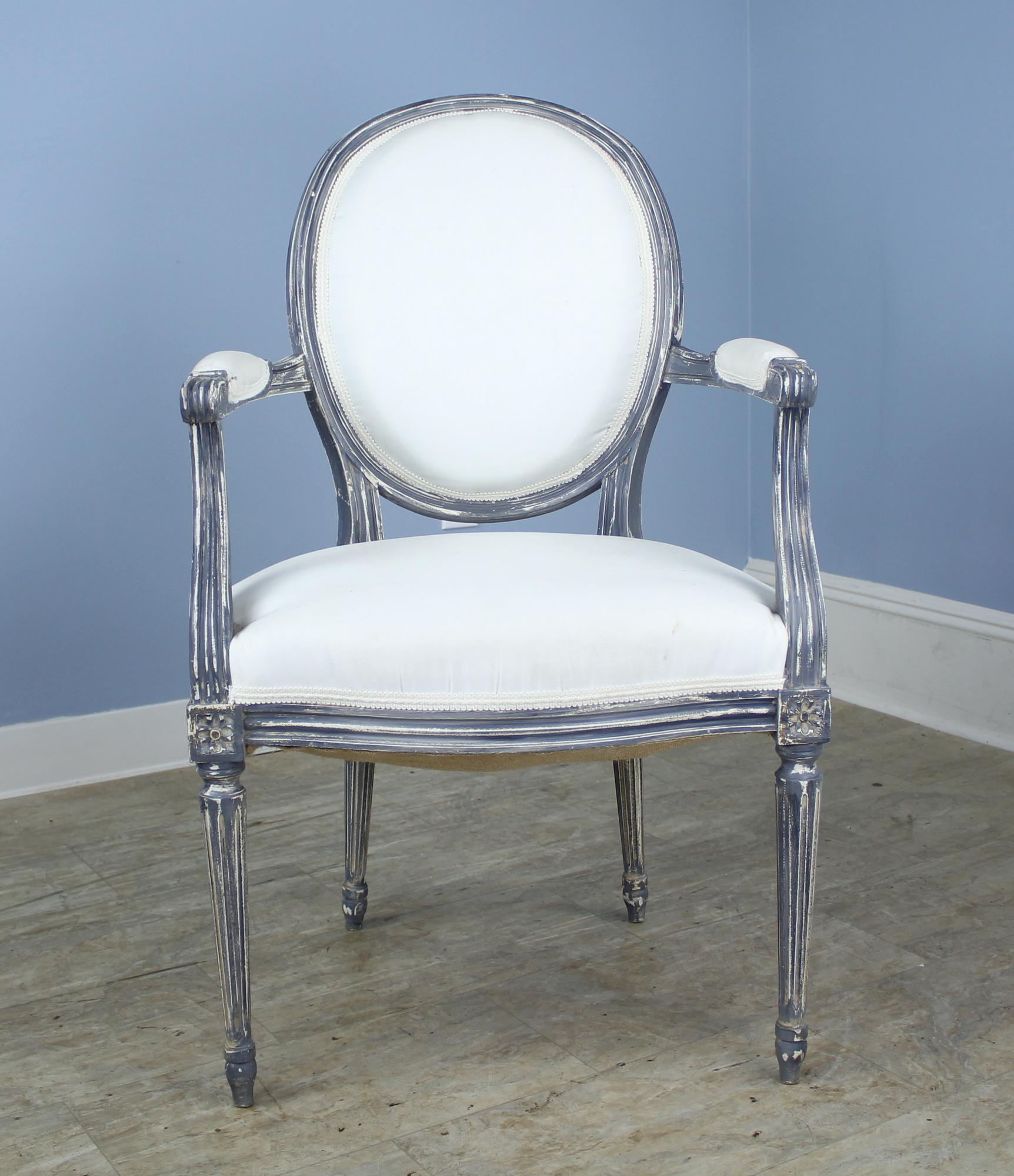 19th Century Pair of Antique French Armchairs, Newly Painted For Sale