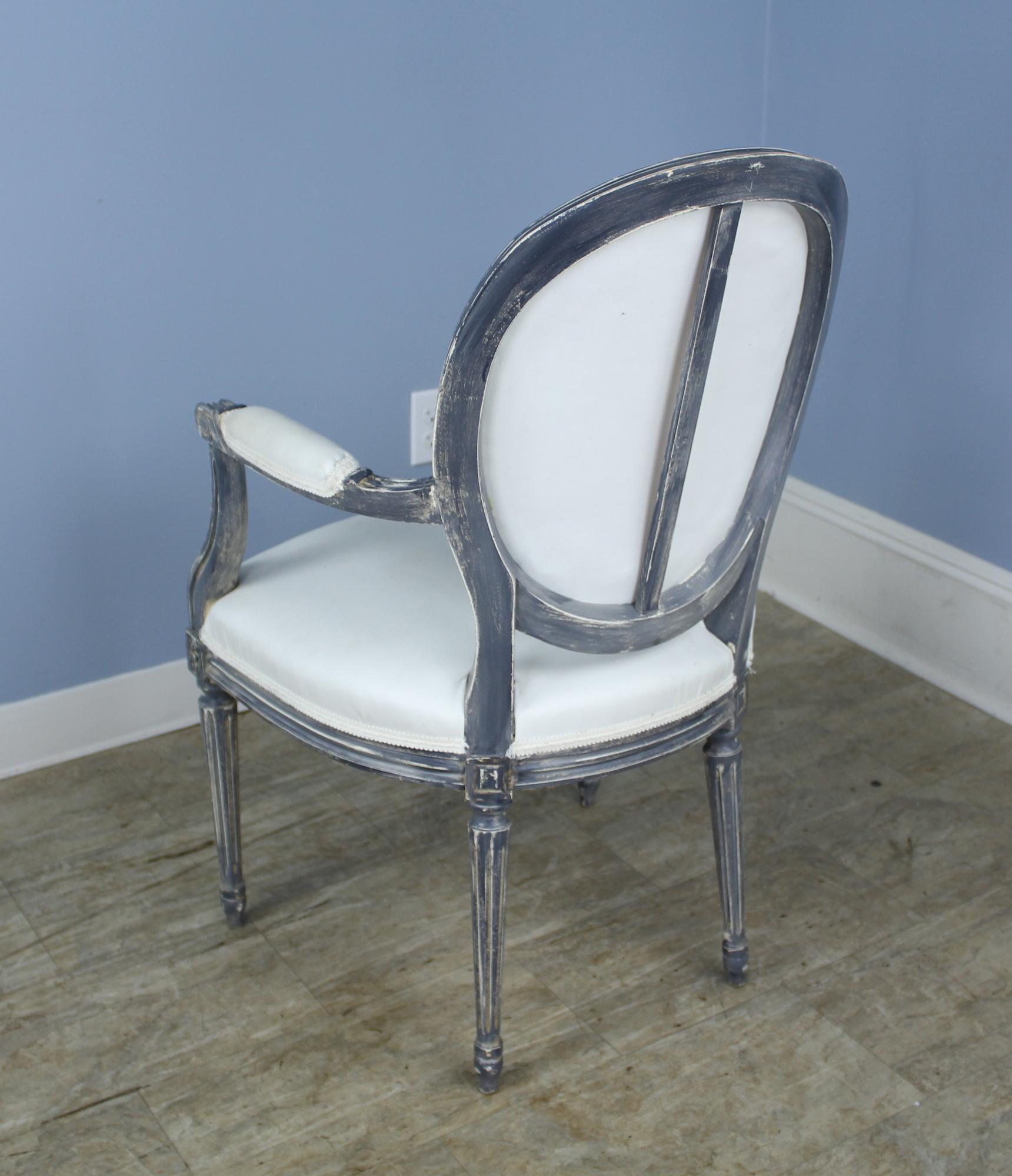 Wood Pair of Antique French Armchairs, Newly Painted For Sale