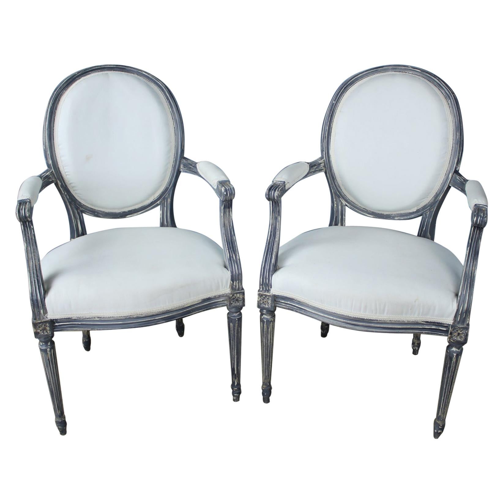 Pair of Antique French Armchairs, Newly Painted