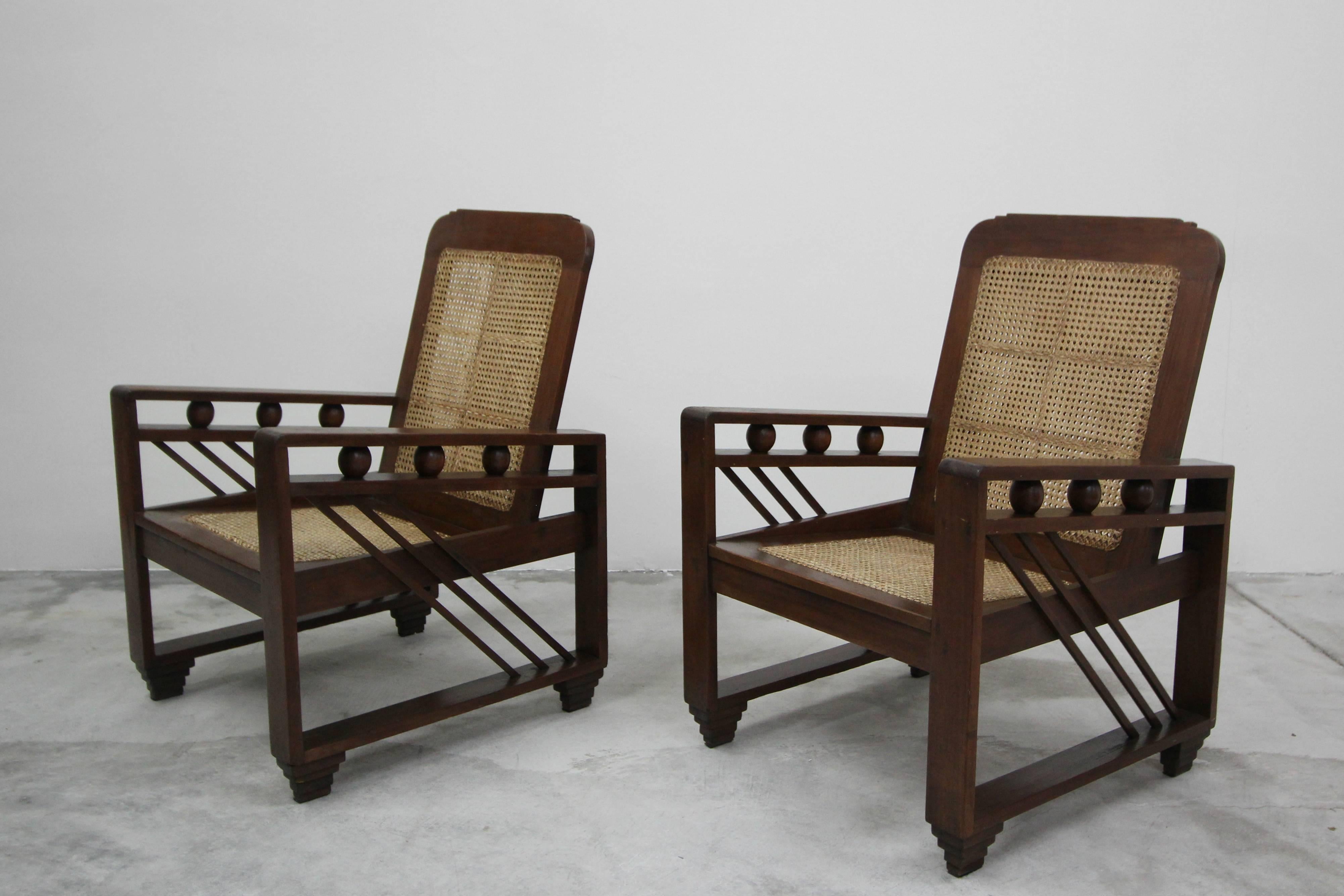 This pair of authentic Art Deco lounge chairs is nothing short of rare and amazing. They have the most amazing details that give them insurmountable style. These beauties are a site to behold, art actually.

These chairs are solid and in excellent