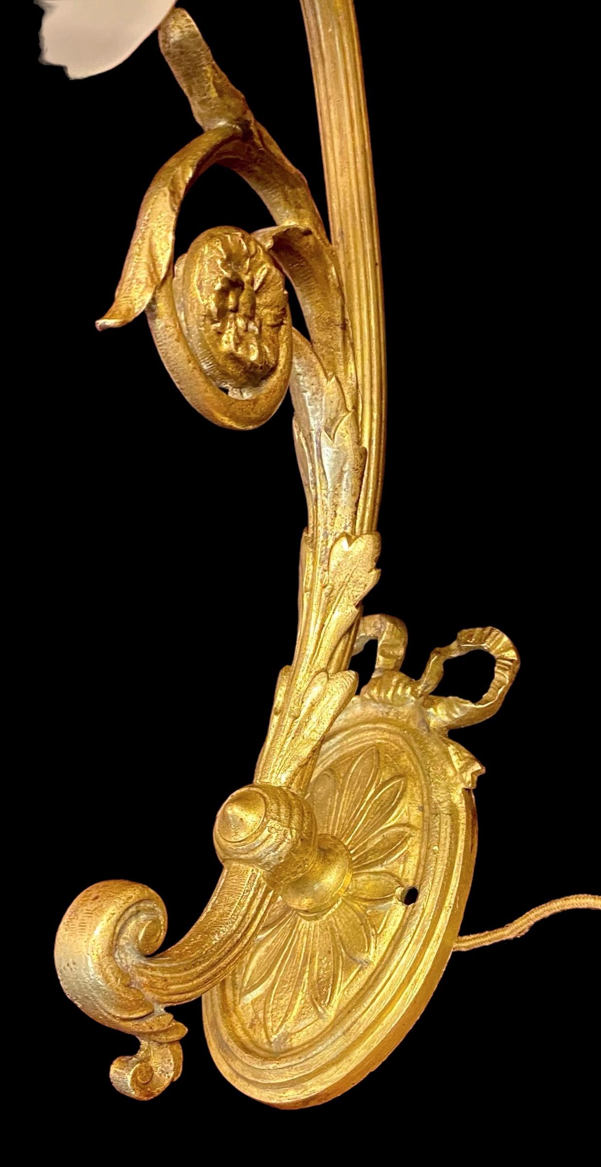 Pair Of Antique French Art Nouveau Gilt Bronze Wall Sconces 7
