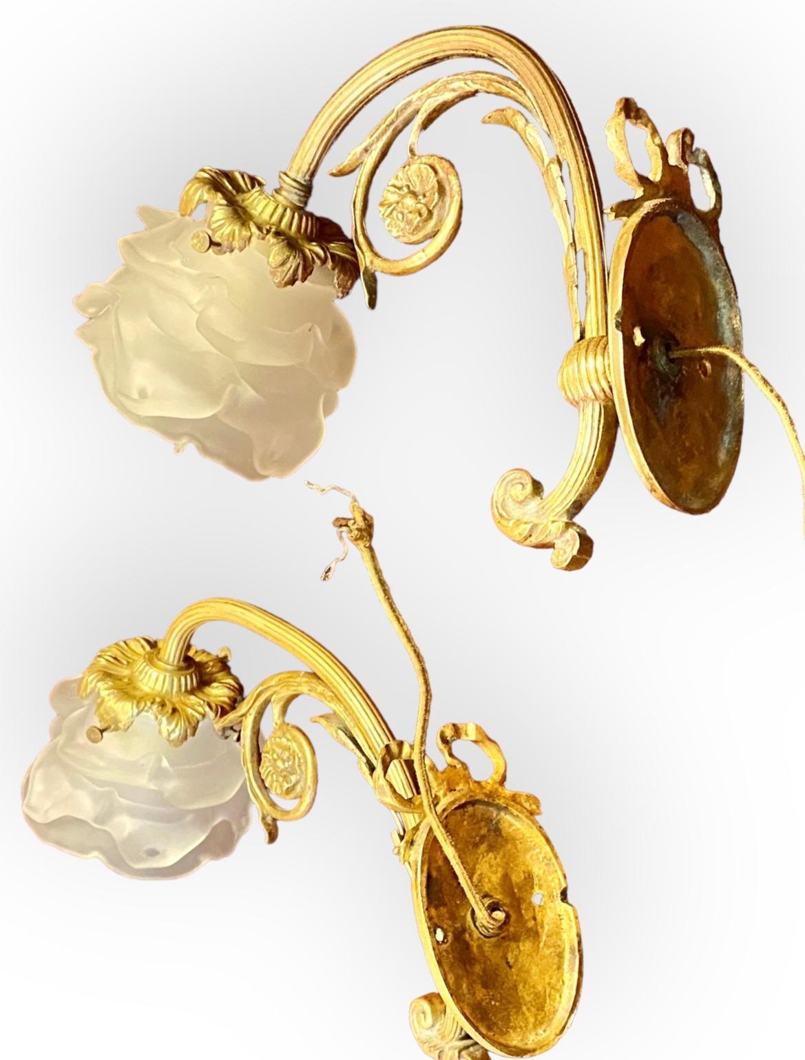 Pair Of Antique French Art Nouveau Gilt Bronze Wall Sconces 8