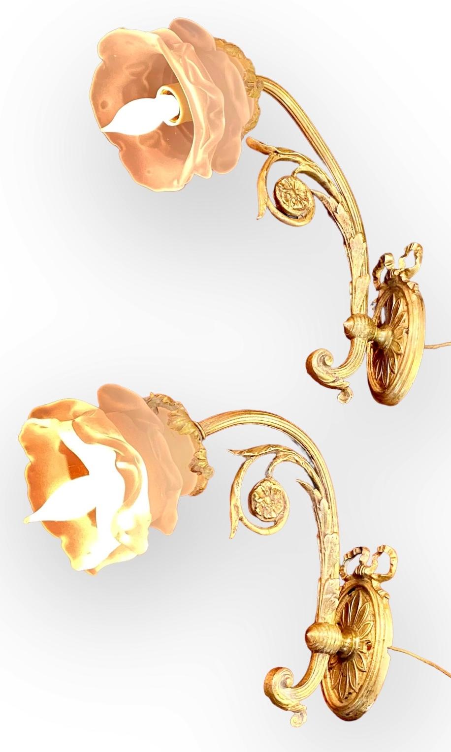 Pair Of Antique French Art Nouveau Gilt Bronze Wall Sconces 11