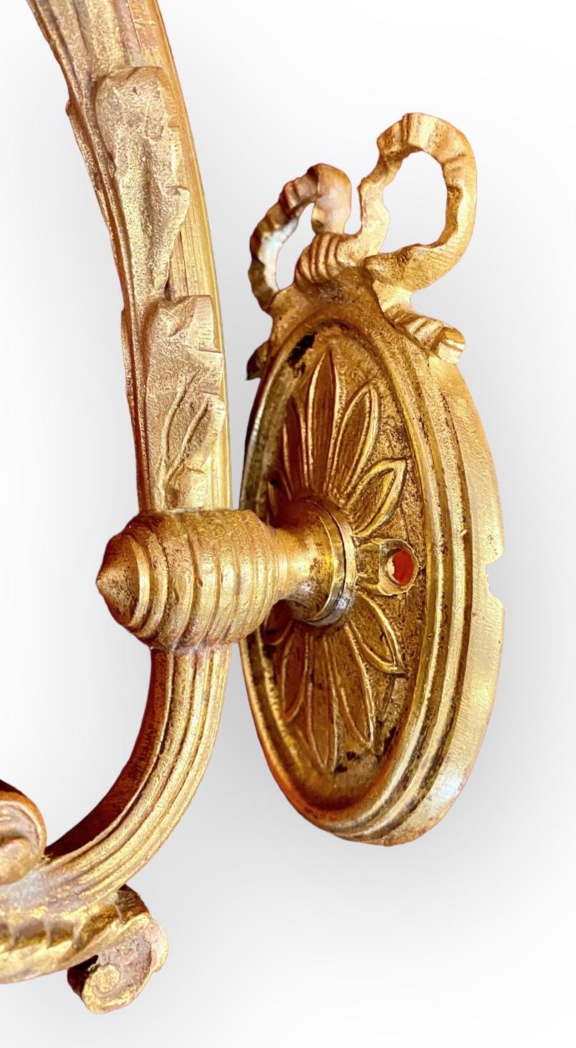 Pair Of Antique French Art Nouveau Gilt Bronze Wall Sconces 2