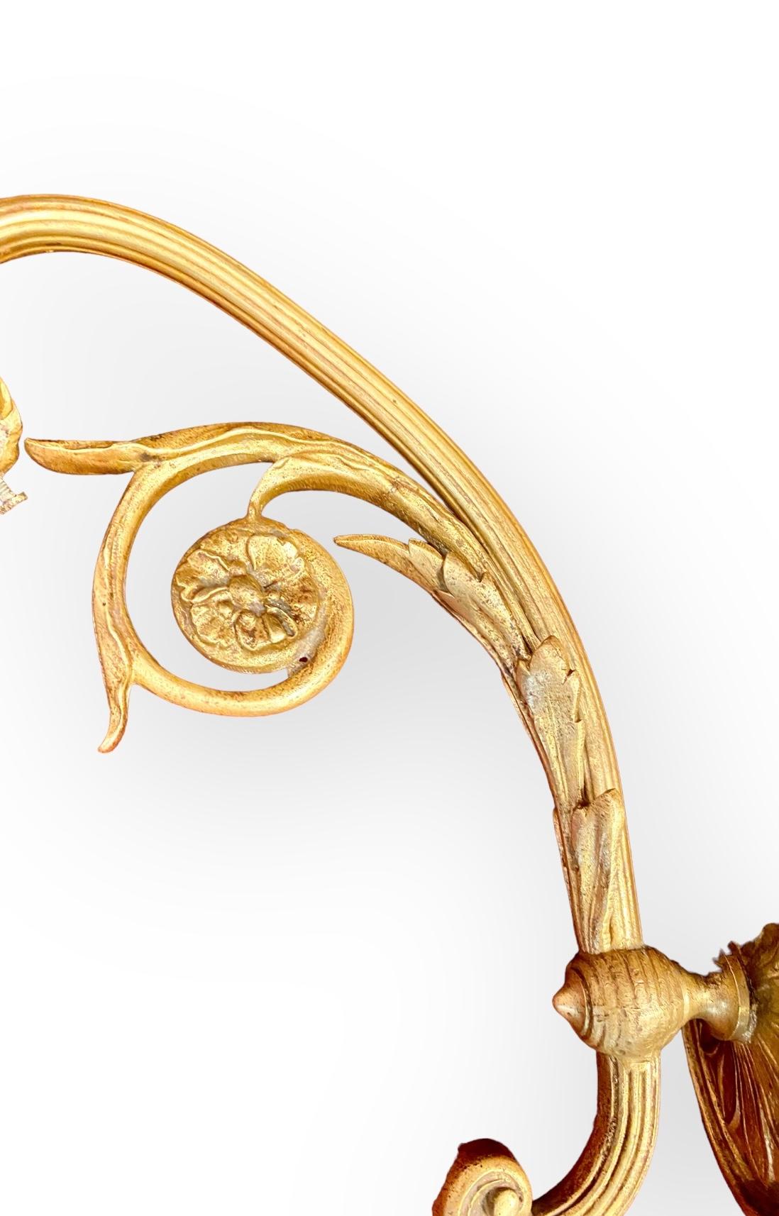 Pair Of Antique French Art Nouveau Gilt Bronze Wall Sconces 3