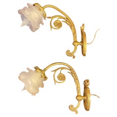 Pair Of Antique French Art Nouveau Gilt Bronze Wall Sconces