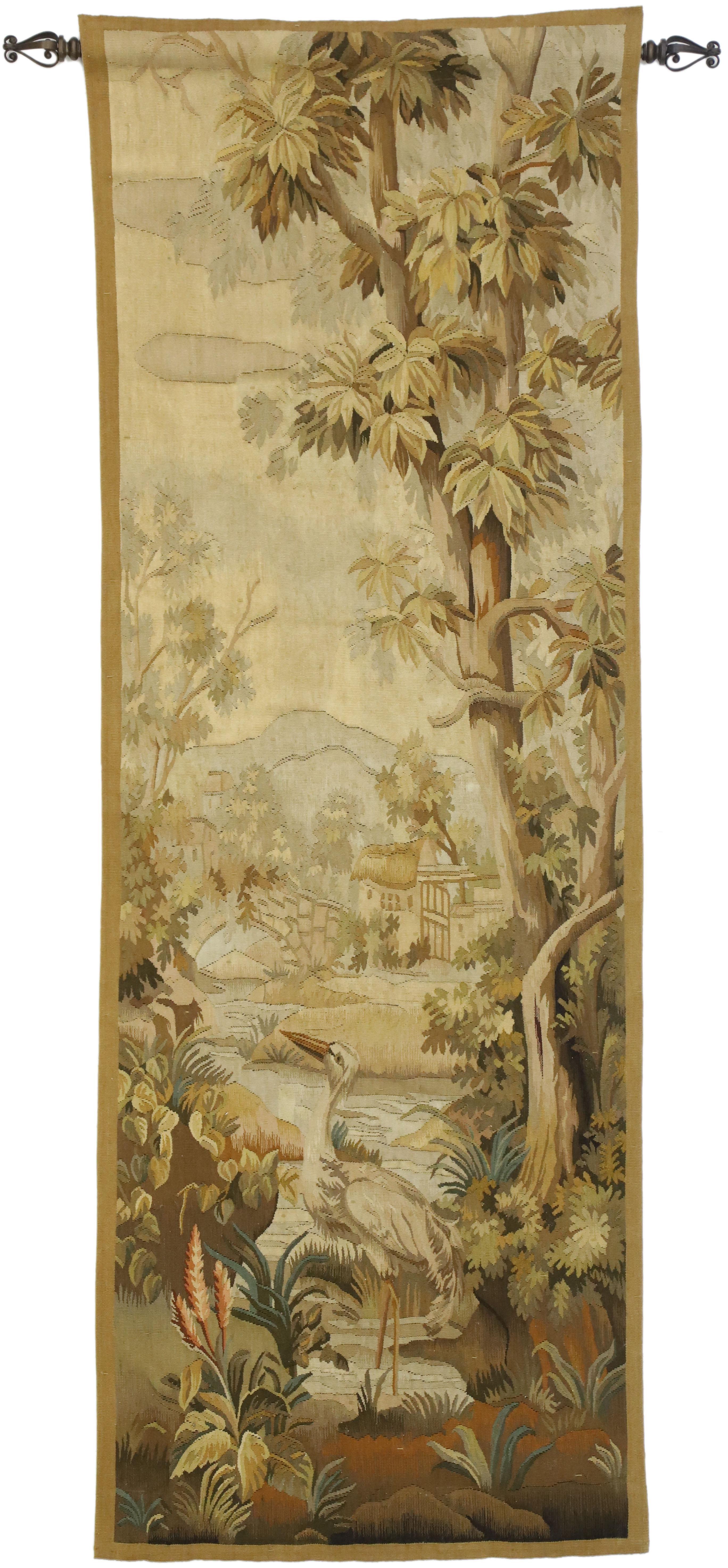 Pair of Antique French Aubusson Flemish Tapestries with Verdure Landscape Scene 4