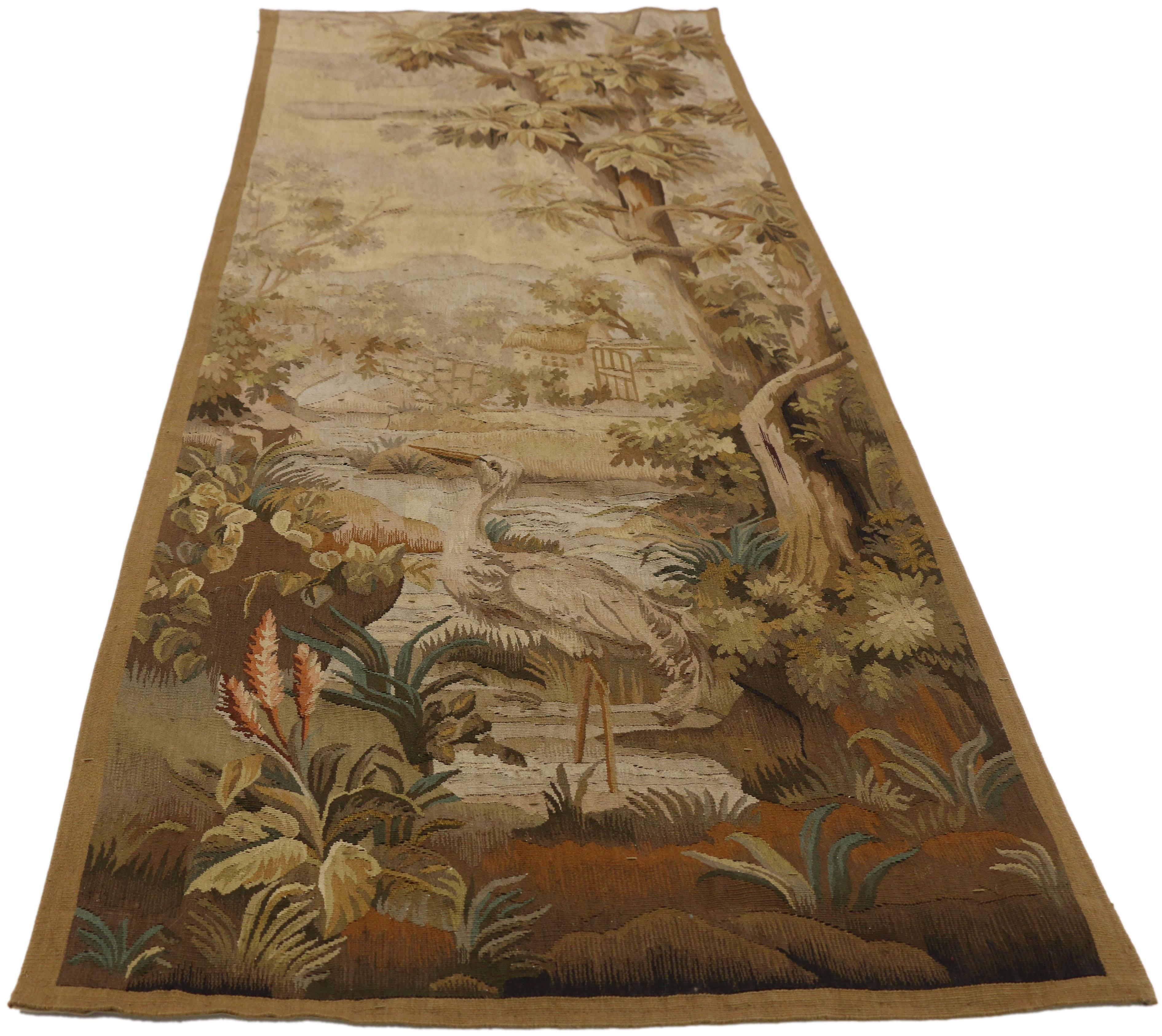 Pair of Antique French Aubusson Flemish Tapestries with Verdure Landscape Scene 6