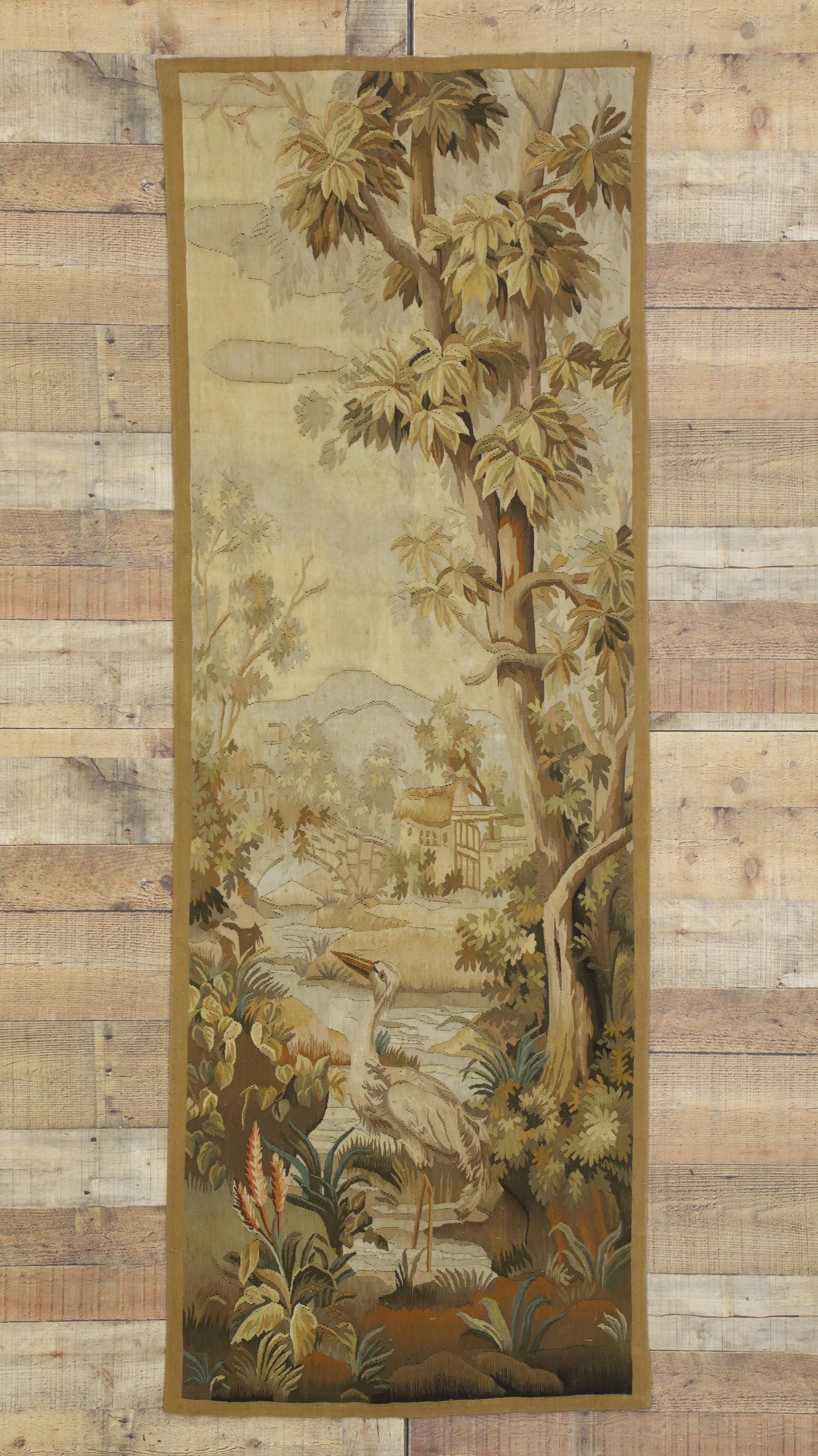 Pair of Antique French Aubusson Flemish Tapestries with Verdure Landscape Scene 11