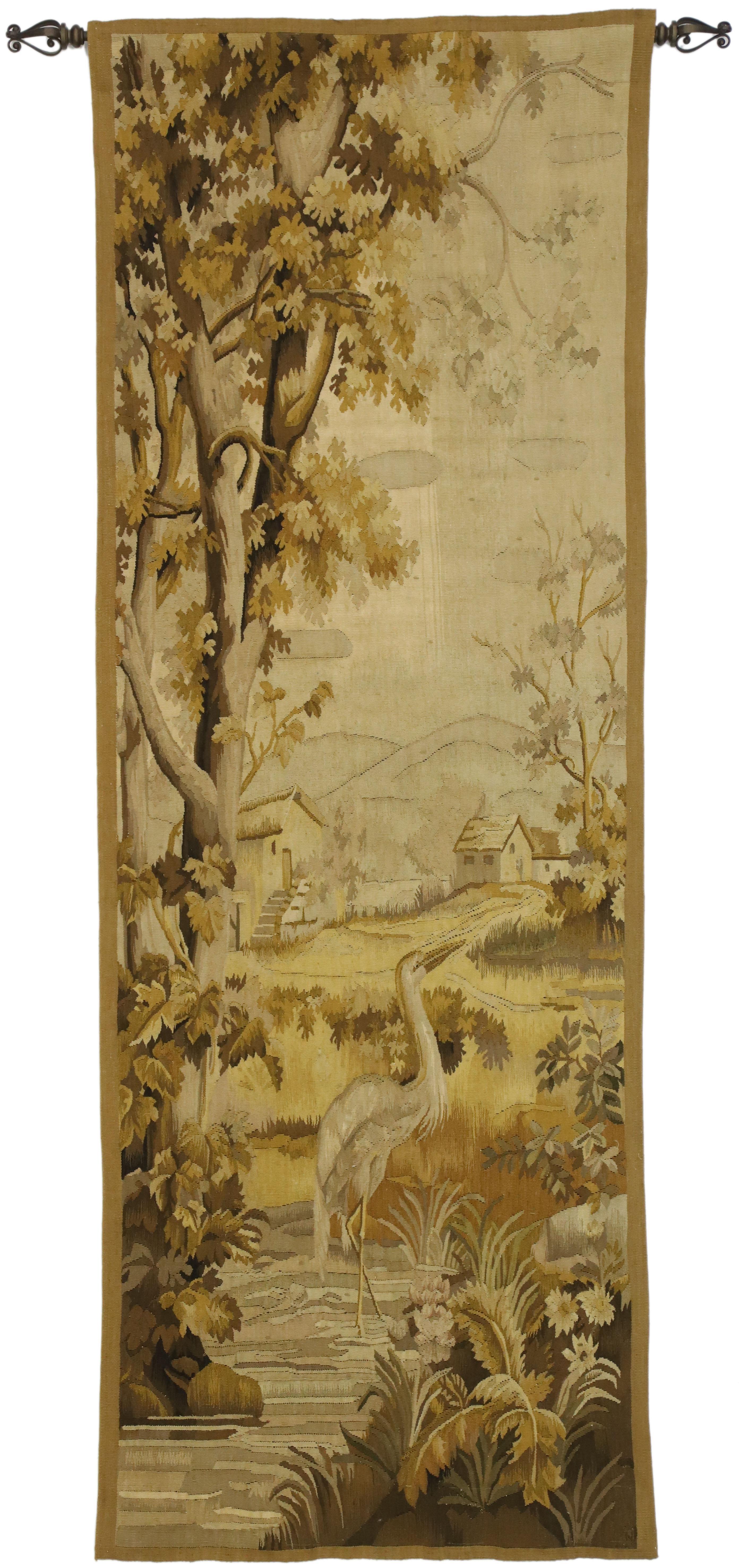 Pair of Antique French Aubusson Flemish Tapestries with Verdure Landscape Scene 3