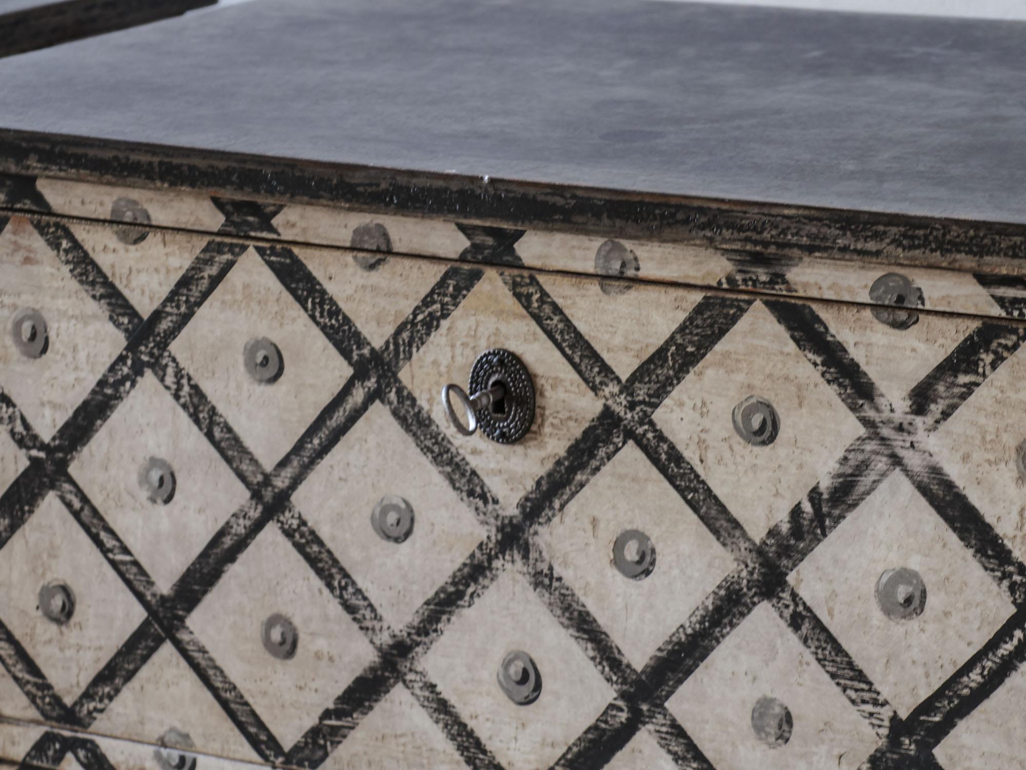Pair of antique French bedside tables - chests of drawers with diamond pattern 5