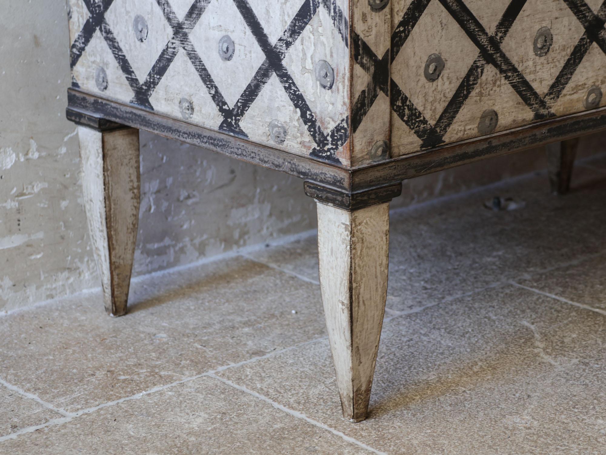 Pair of antique French bedside tables - chests of drawers with diamond pattern 8