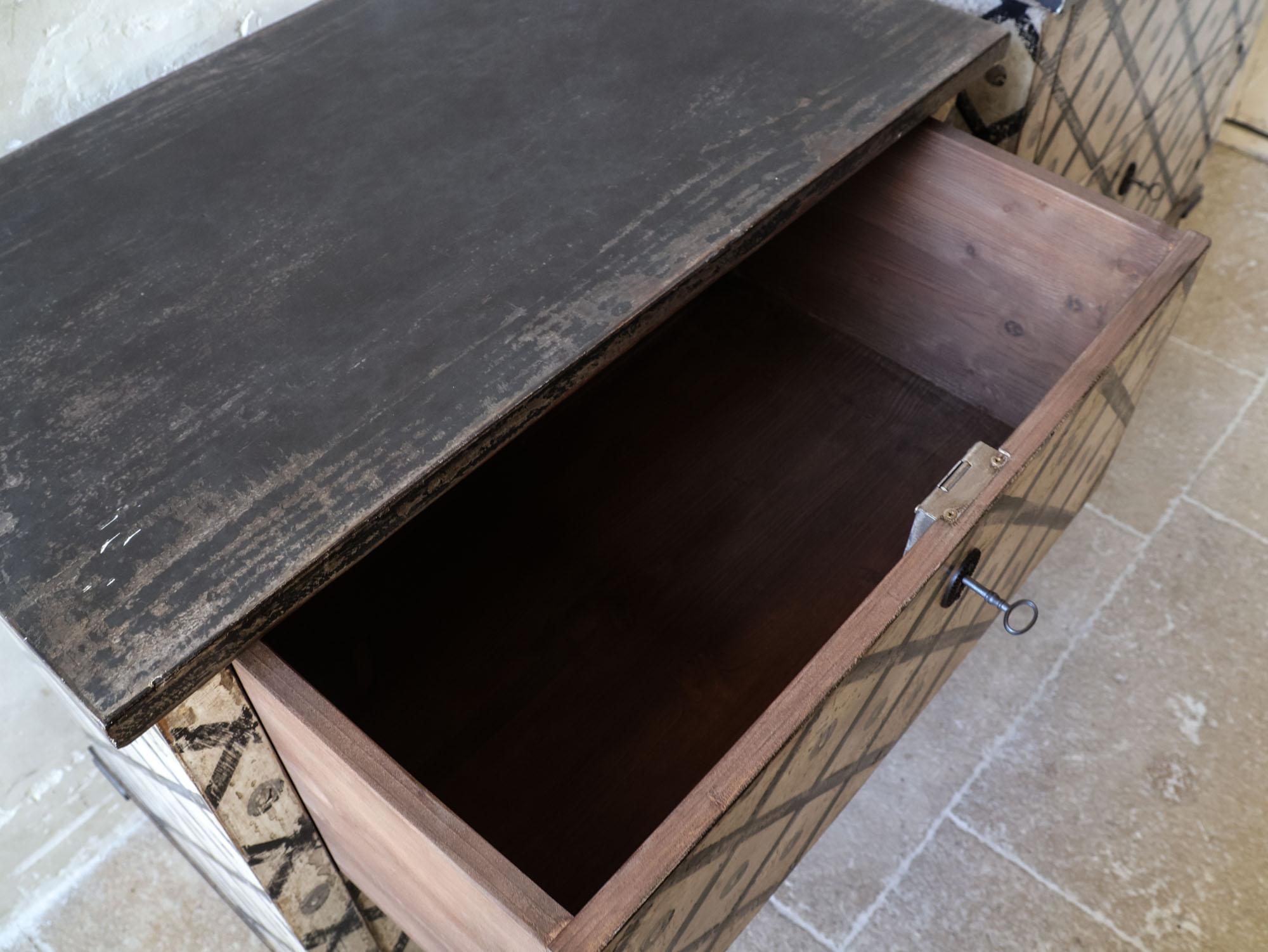 Pair of antique French bedside tables - chests of drawers with diamond pattern 3
