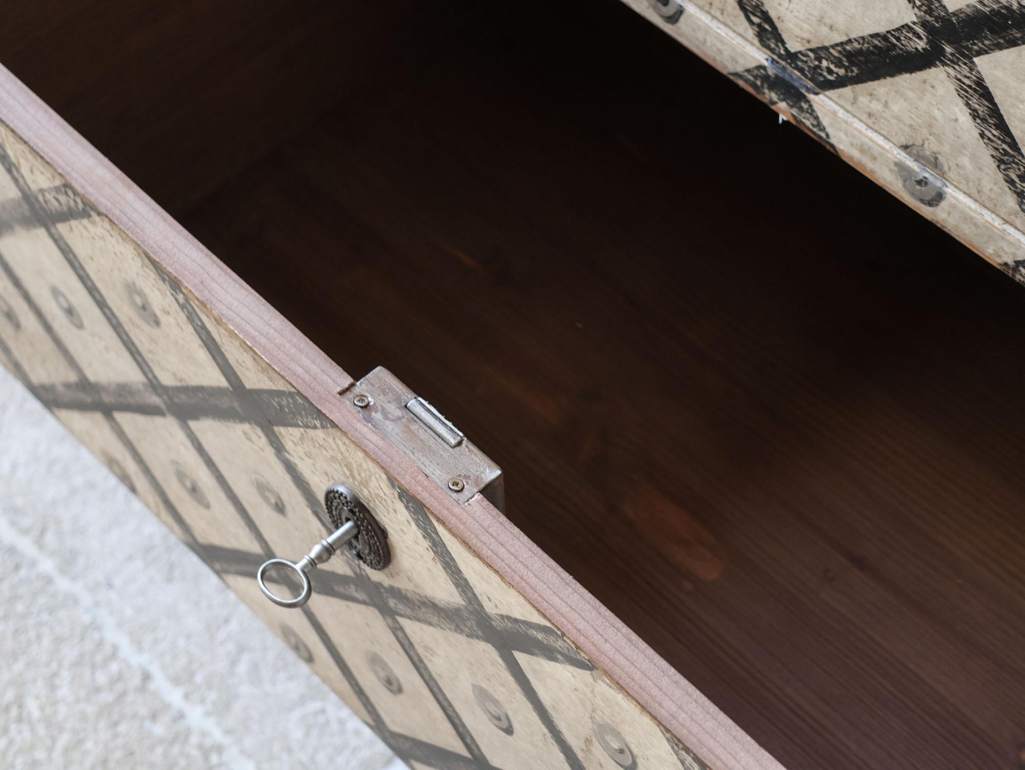 Pair of antique French bedside tables - chests of drawers with diamond pattern 4