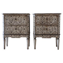 Pair of Antique French Bedside Tables - Chests of Drawers with Patinated Pattern