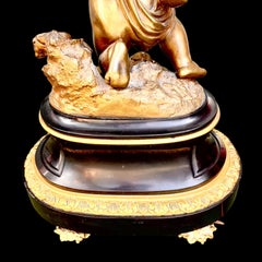 Pair of Antique French Belle Epoch Bronze Dore' and Marble Candlestick Lamps