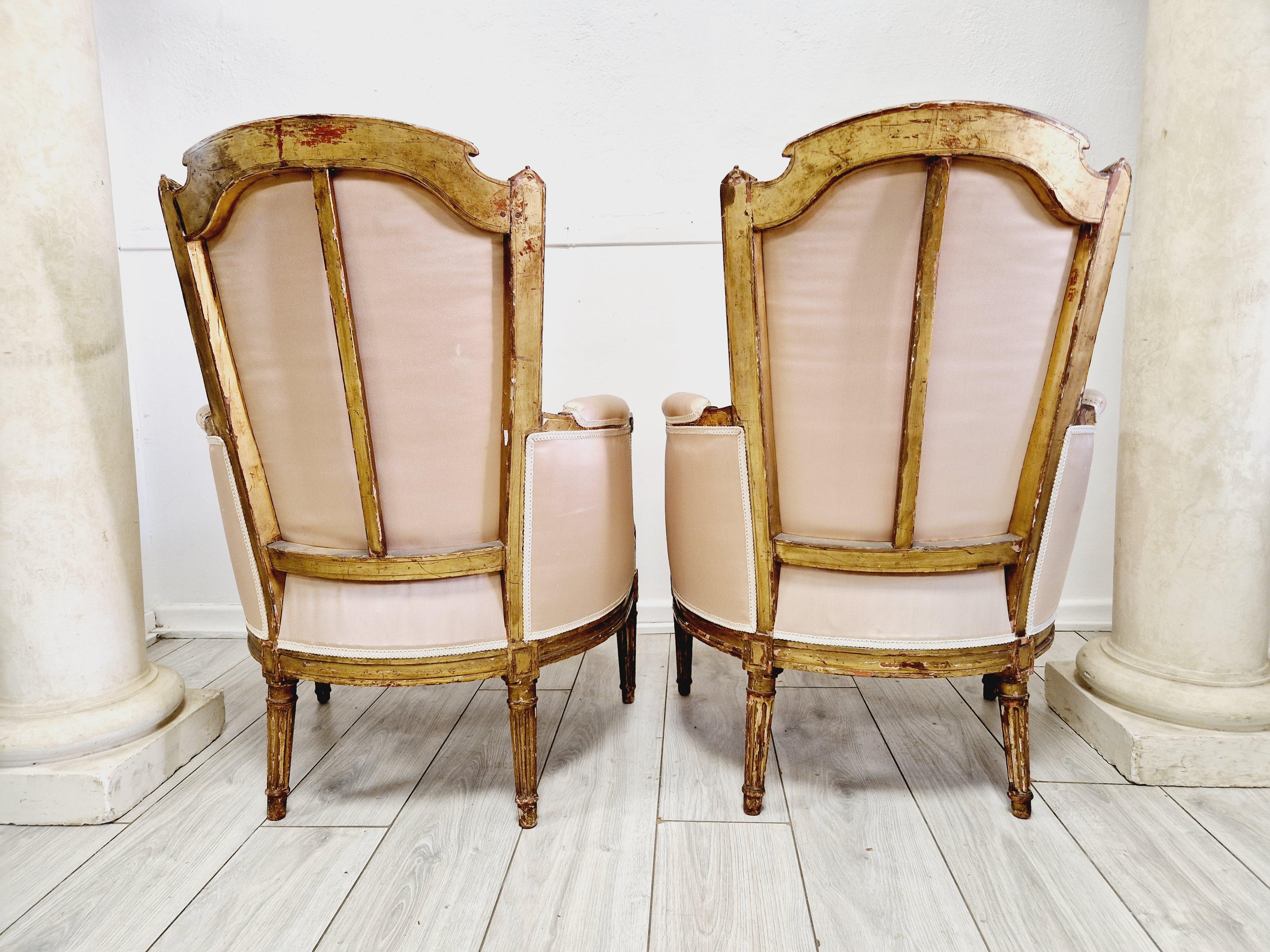 Pair of Antique French Bergère Armchairs 1780 For Sale 6