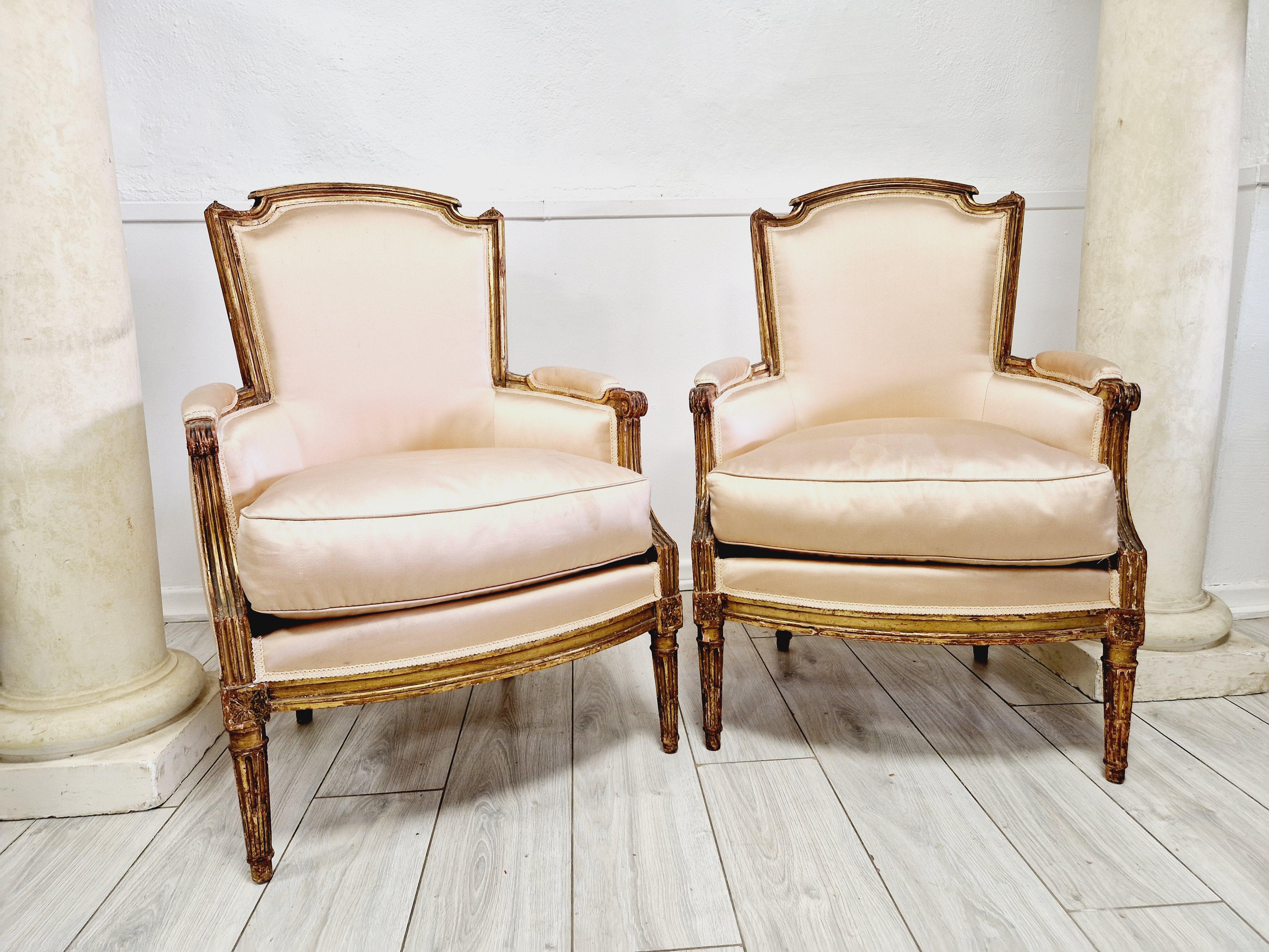 Pair of Antique French Bergère Armchairs 1780 In Good Condition For Sale In Buxton, GB