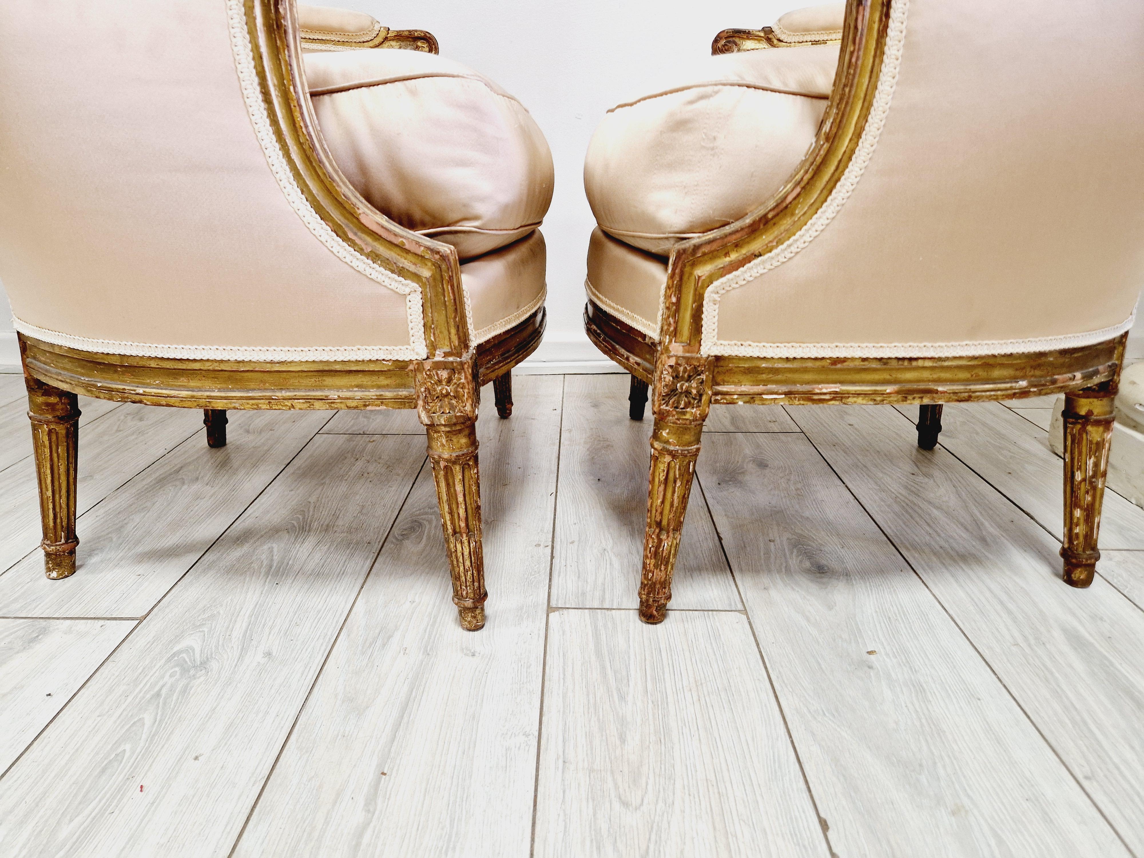 Upholstery Pair of Antique French Bergère Armchairs 1780 For Sale