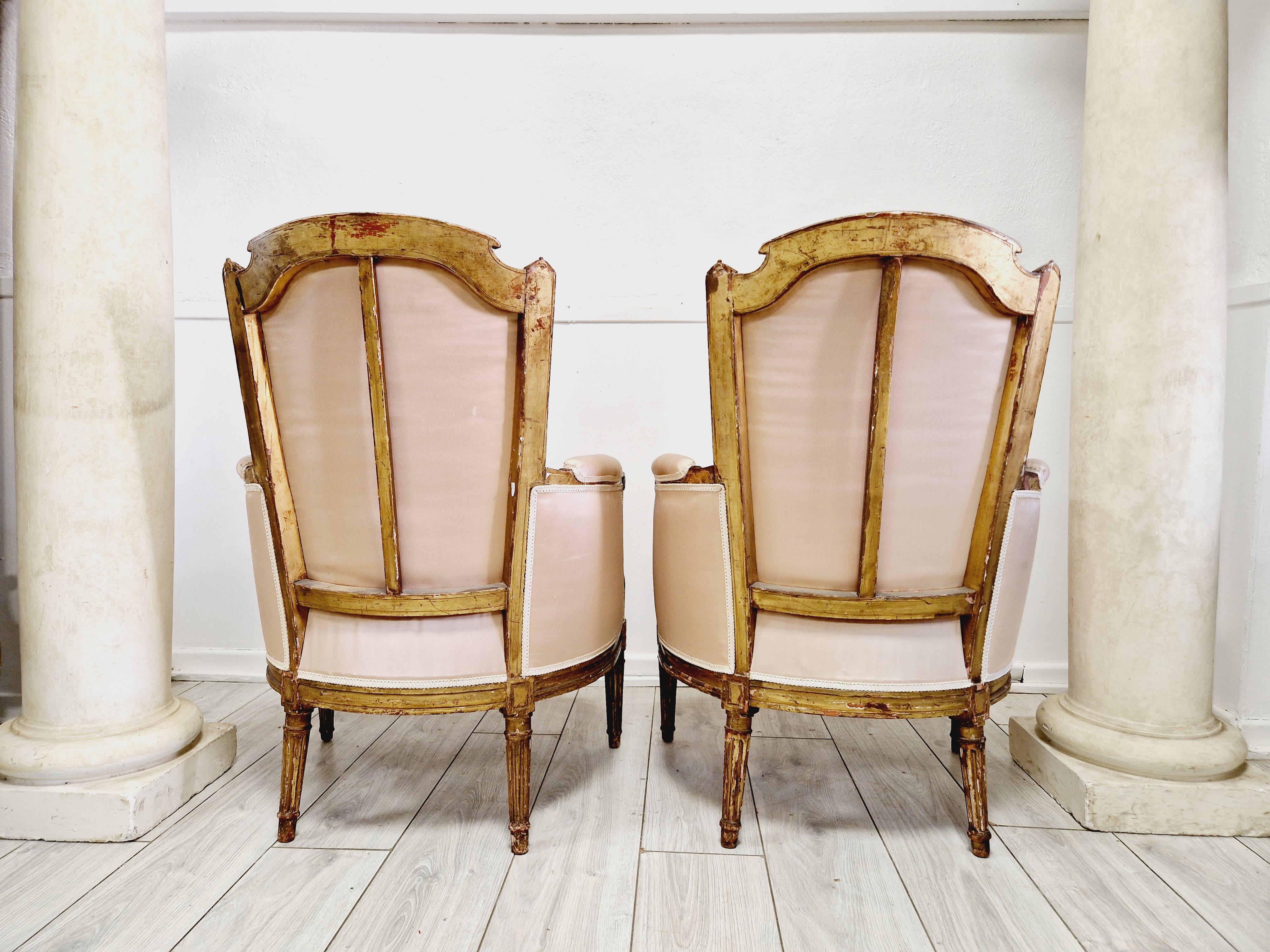 Pair of Antique French Bergère Armchairs 1780 For Sale 2
