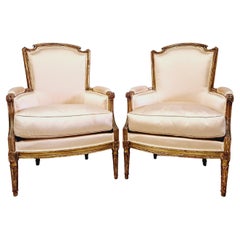 Pair of Antique French Bergère Armchairs 1780
