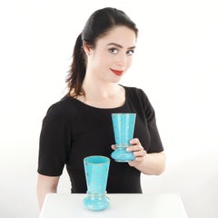 Paire de vases anciens français en opaline bleue