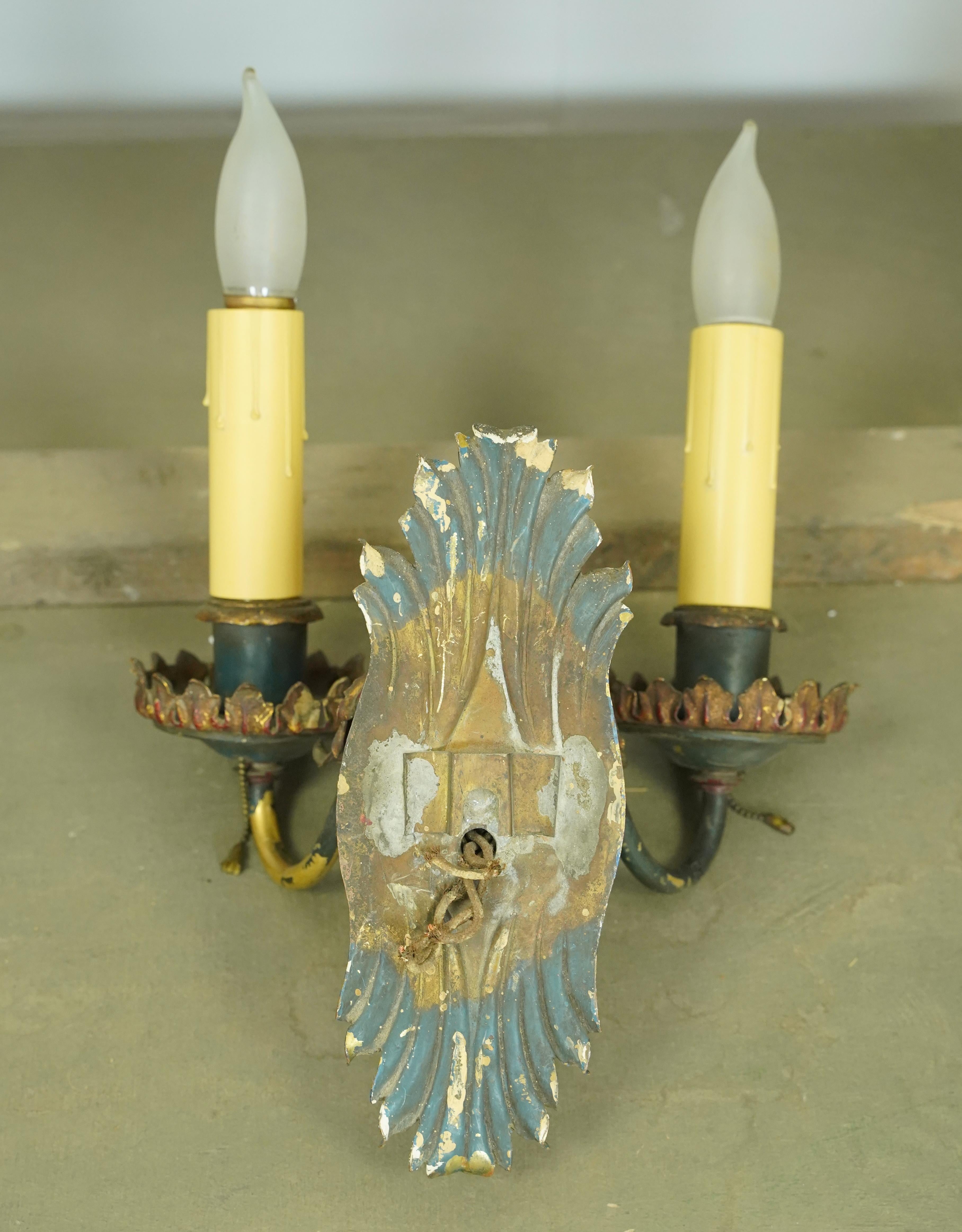 Pair of Antique French Brass 2 Arm Wall Sconces For Sale 10