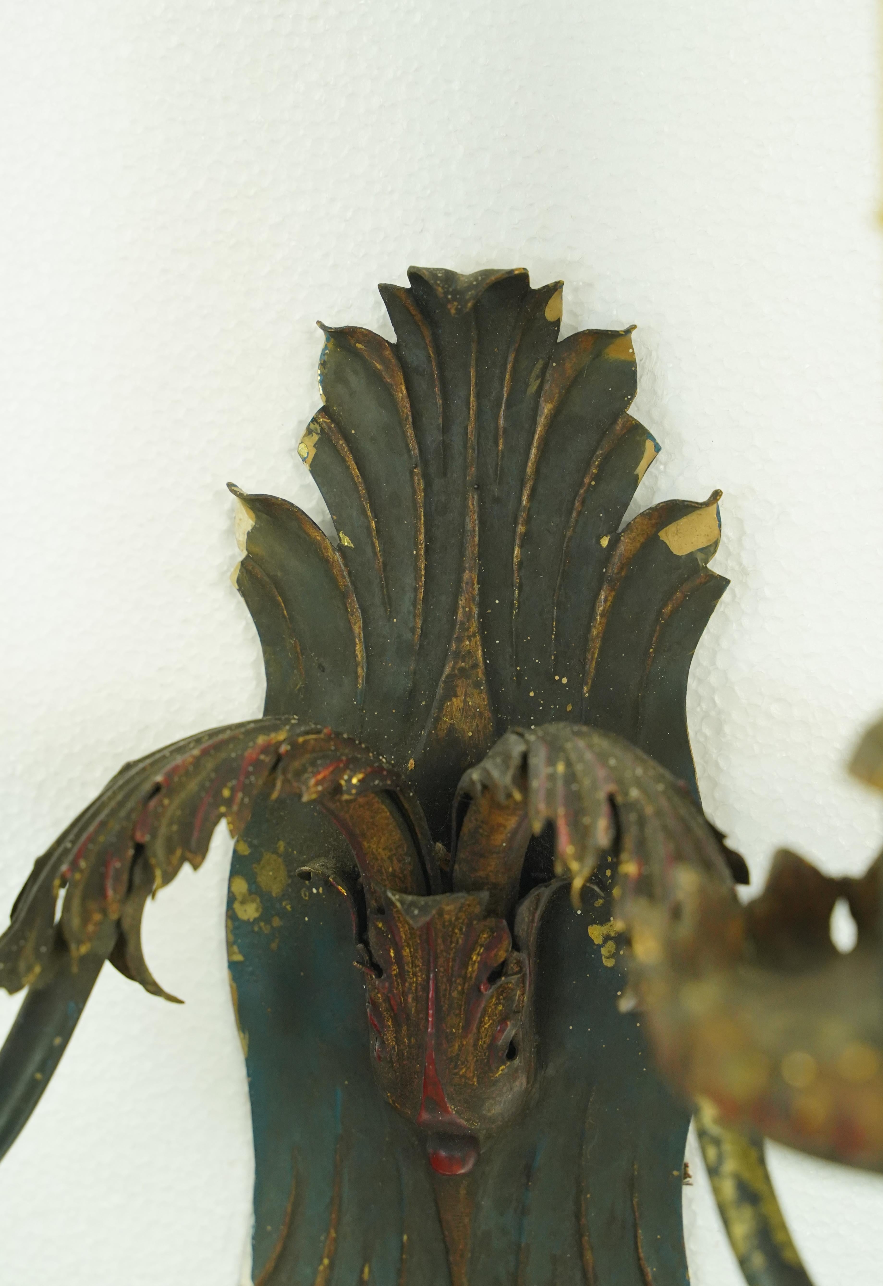 Pair of Antique French Brass 2 Arm Wall Sconces For Sale 2