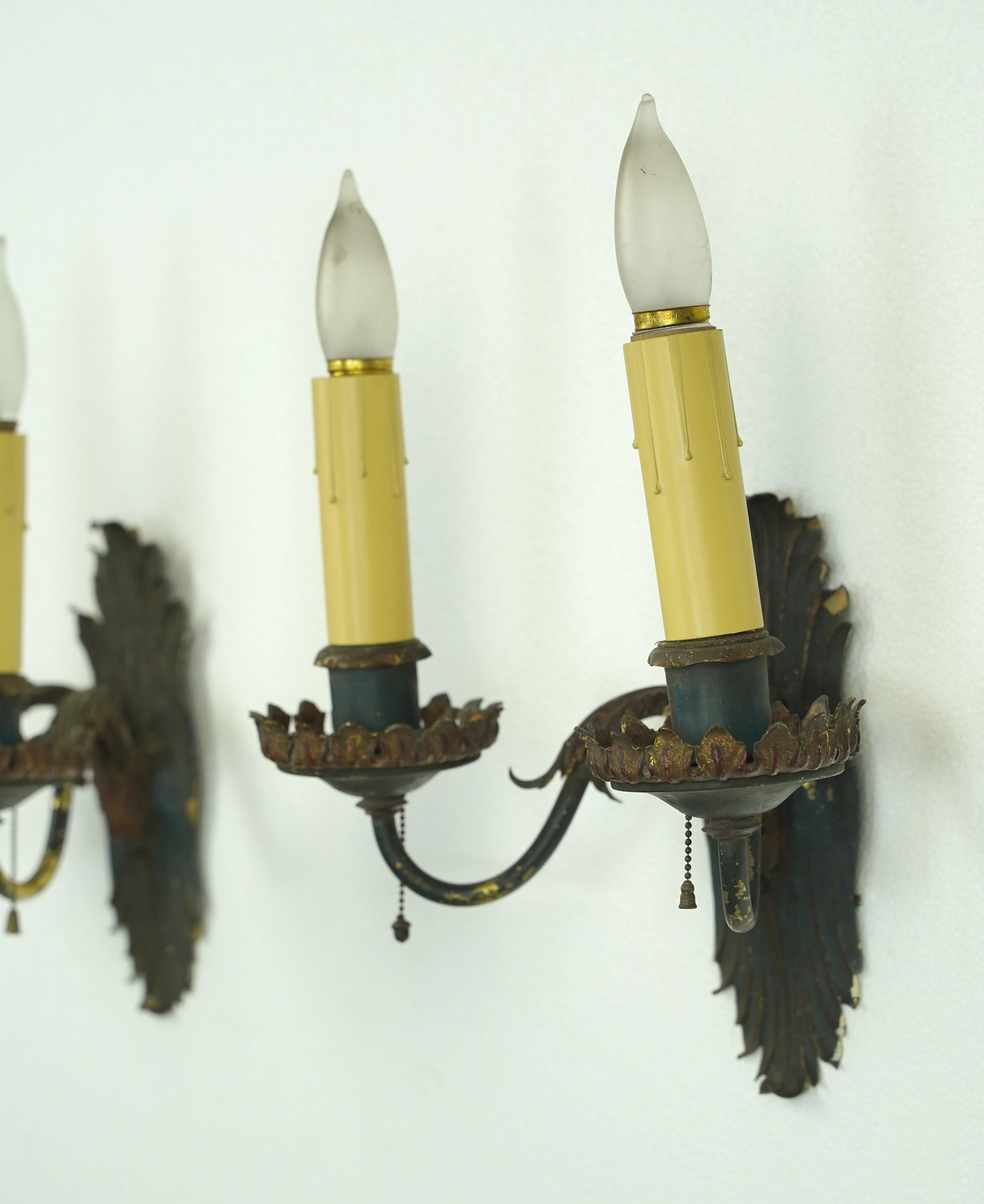 Pair of Antique French Brass 2 Arm Wall Sconces For Sale 3