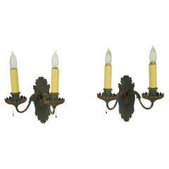 Pair of Antique French Brass 2 Arm Wall Sconces