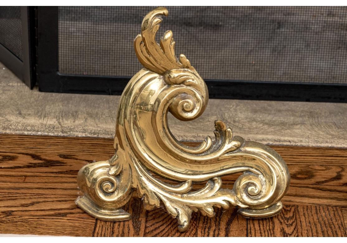 Pair Of Antique French Brass And Iron Fireplace Chenets For Sale 5