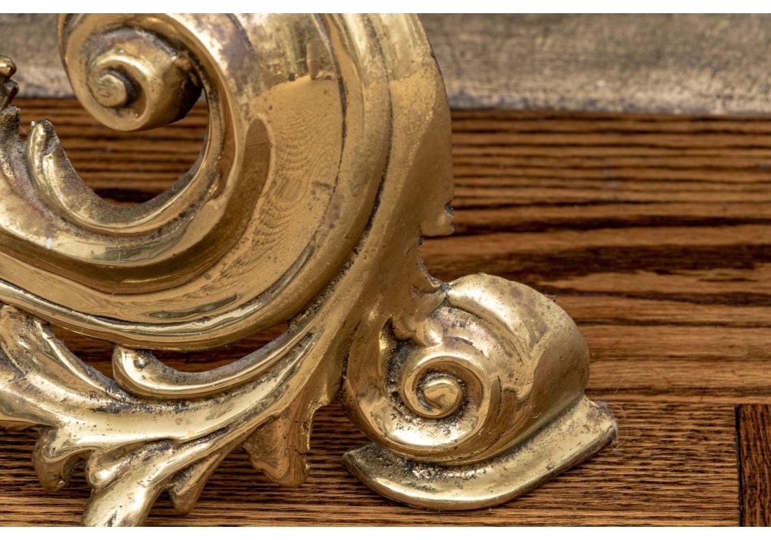 Pair Of Antique French Brass And Iron Fireplace Chenets In Fair Condition For Sale In Bridgeport, CT